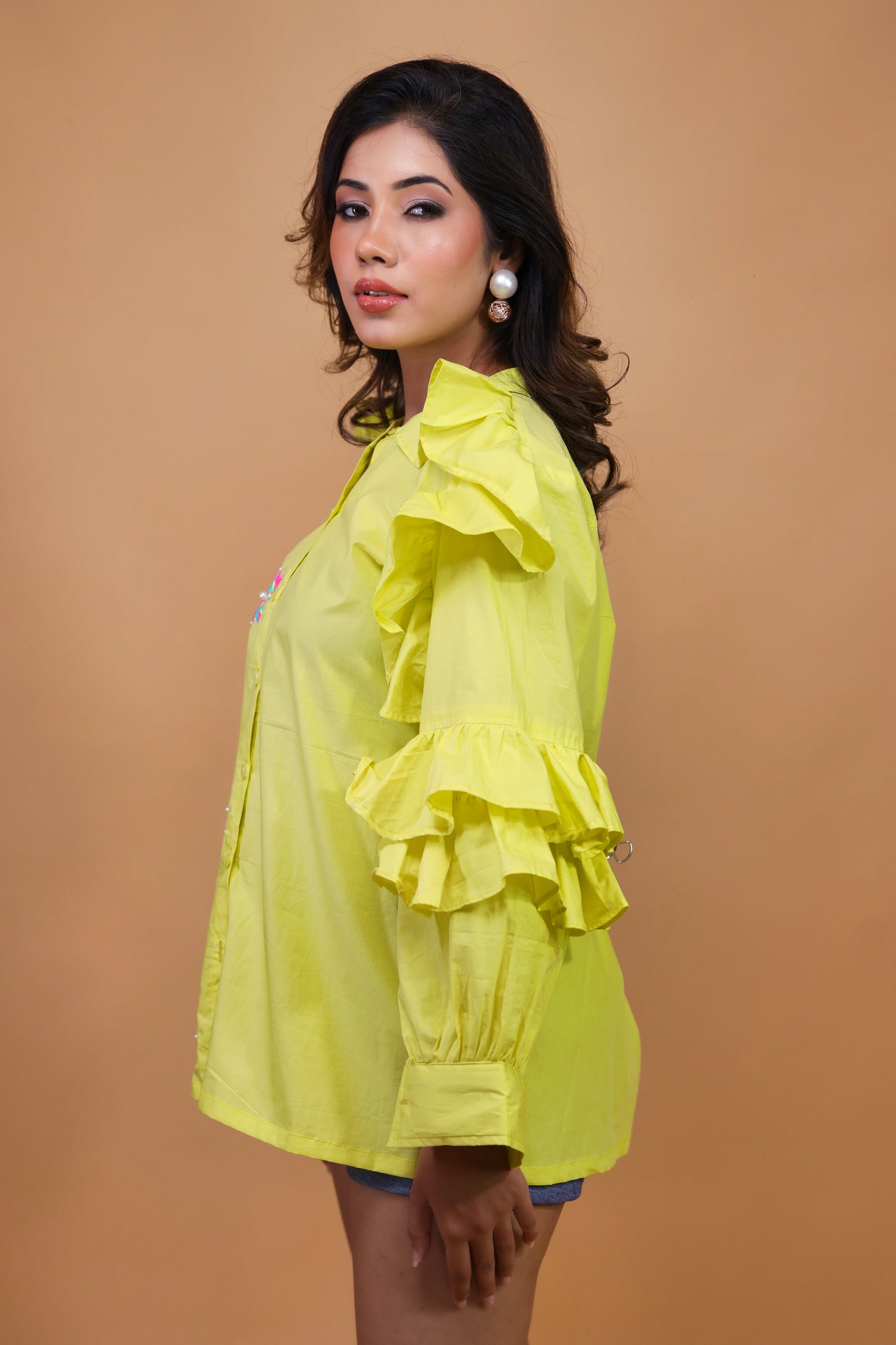 Lime Green Ruffle Shirt