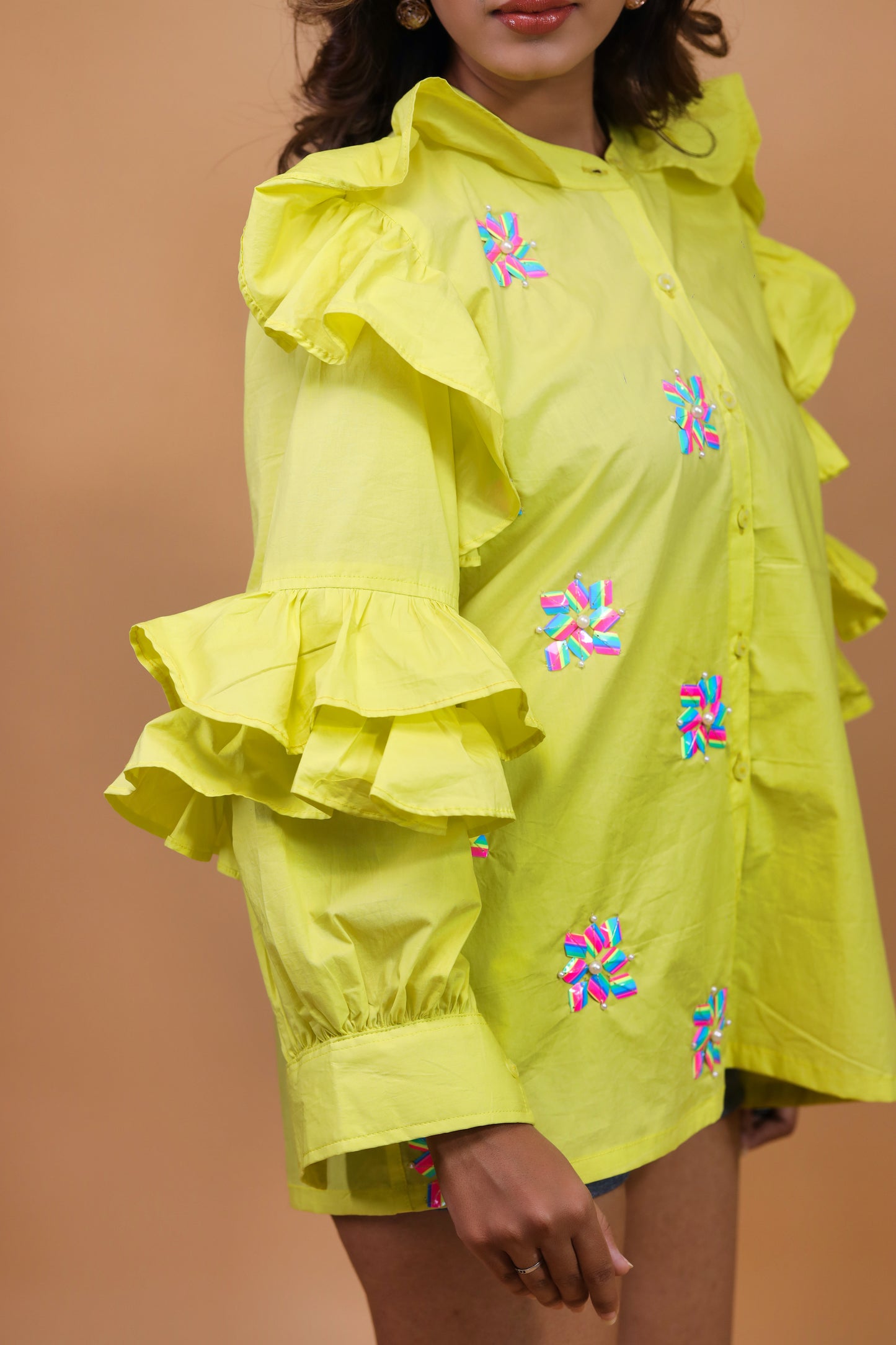 Lime Green Ruffle Shirt