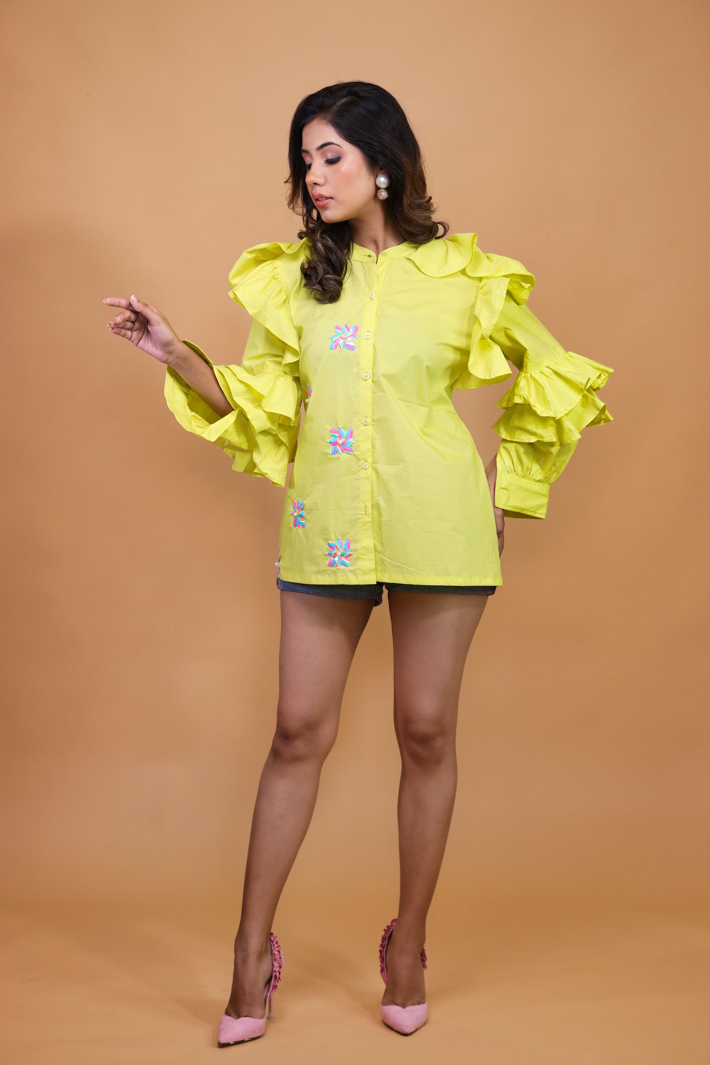 Lime Green Ruffle Shirt