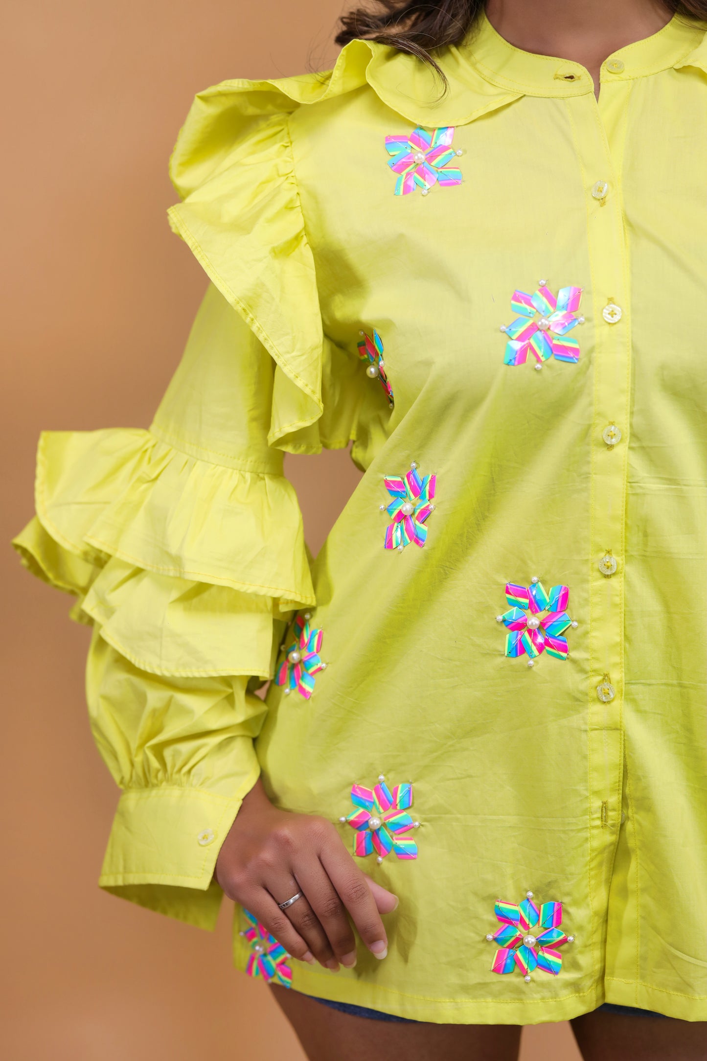 Lime Green Ruffle Shirt