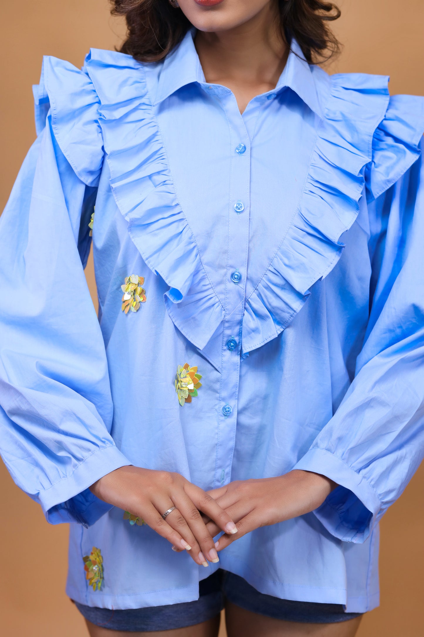 Quirky Blue Ruffled Shirt
