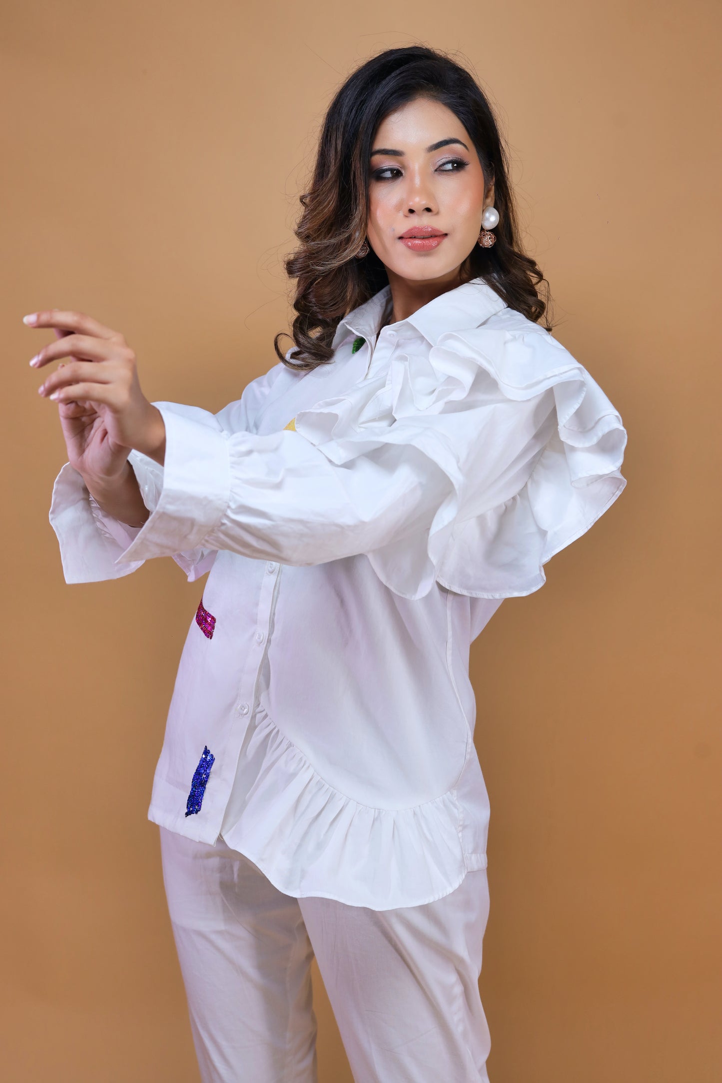 White Ruffled Co-ord Set