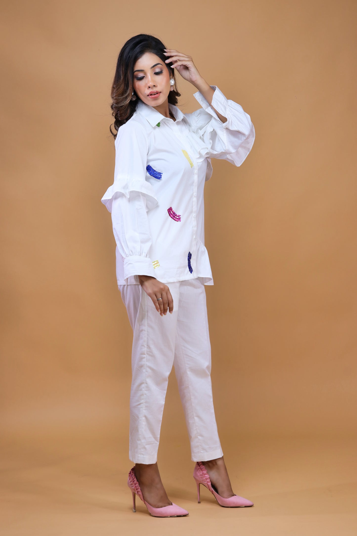 White Ruffled Co-ord Set