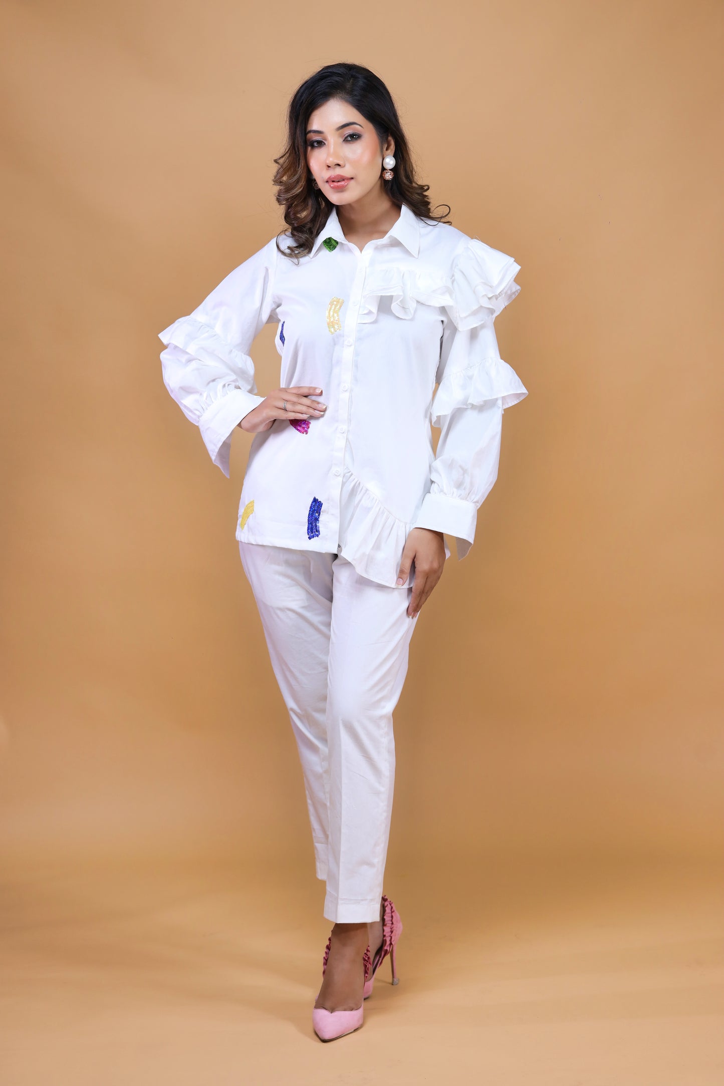 White Ruffled Co-ord Set
