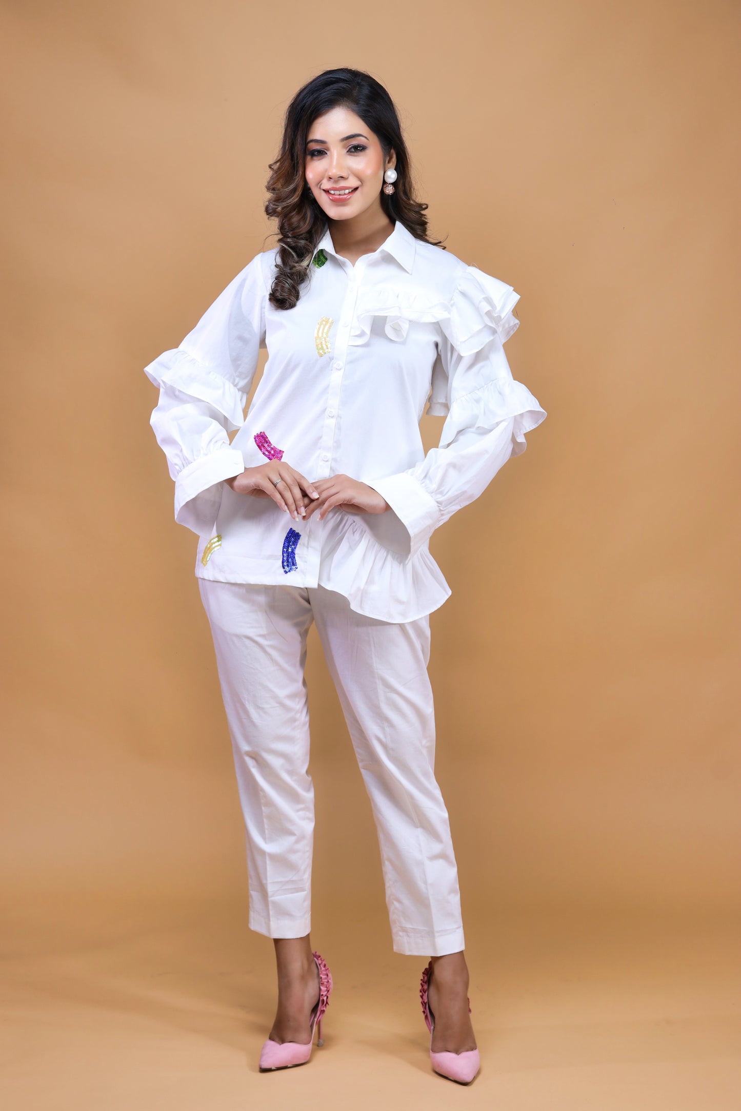 White Ruffled Co-ord Set
