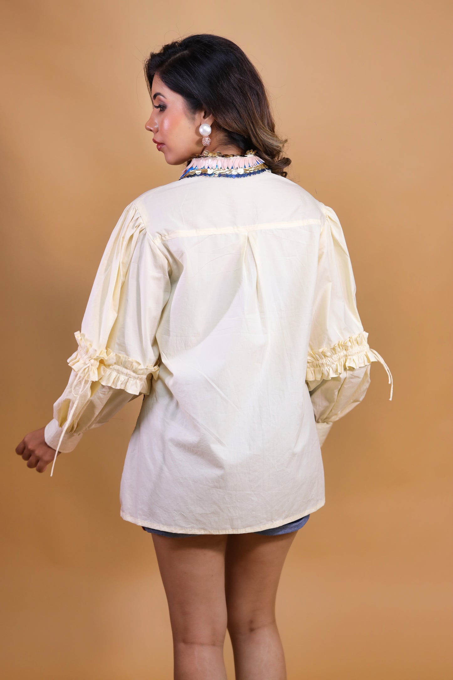 Ivory N floral Print With Decorated Collar