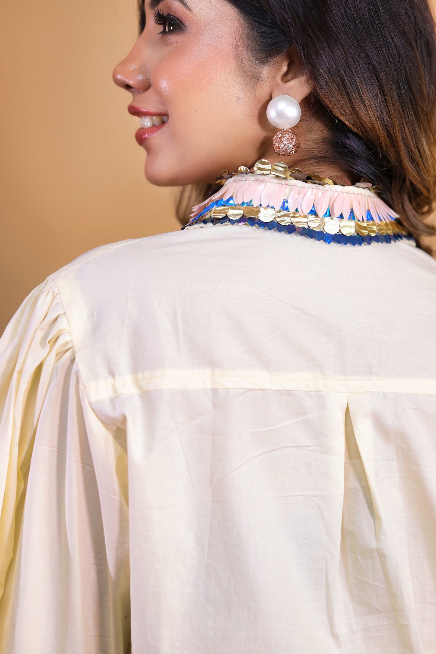 Ivory N floral Print With Decorated Collar