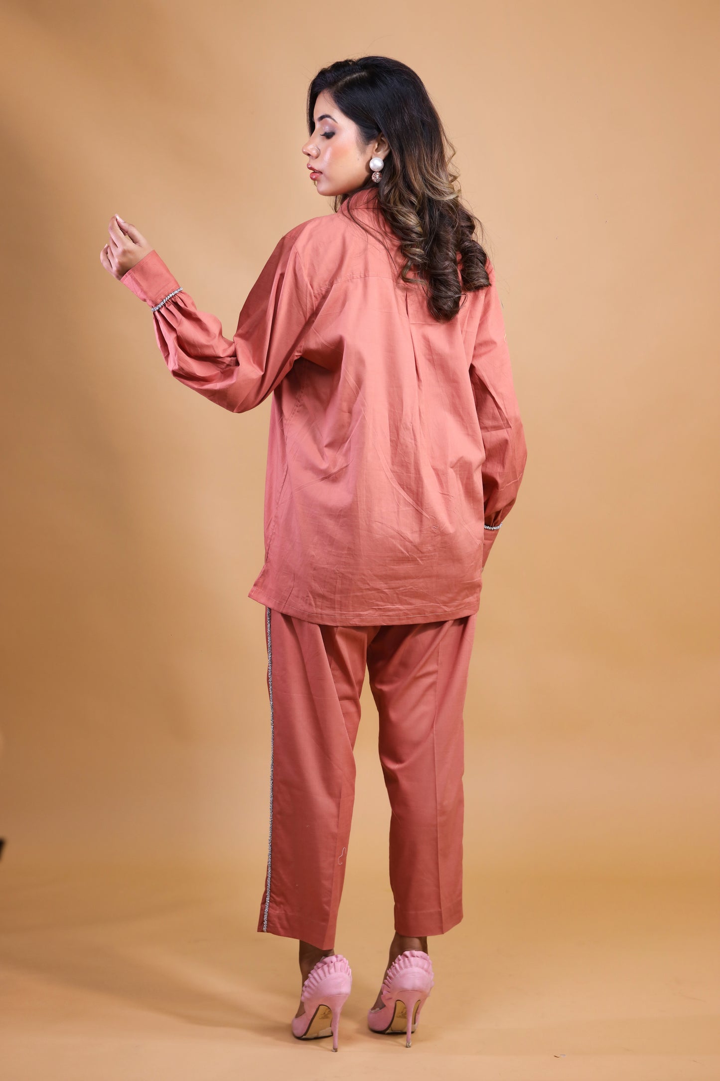 Rust Co-ord Set With Floral Embroidery