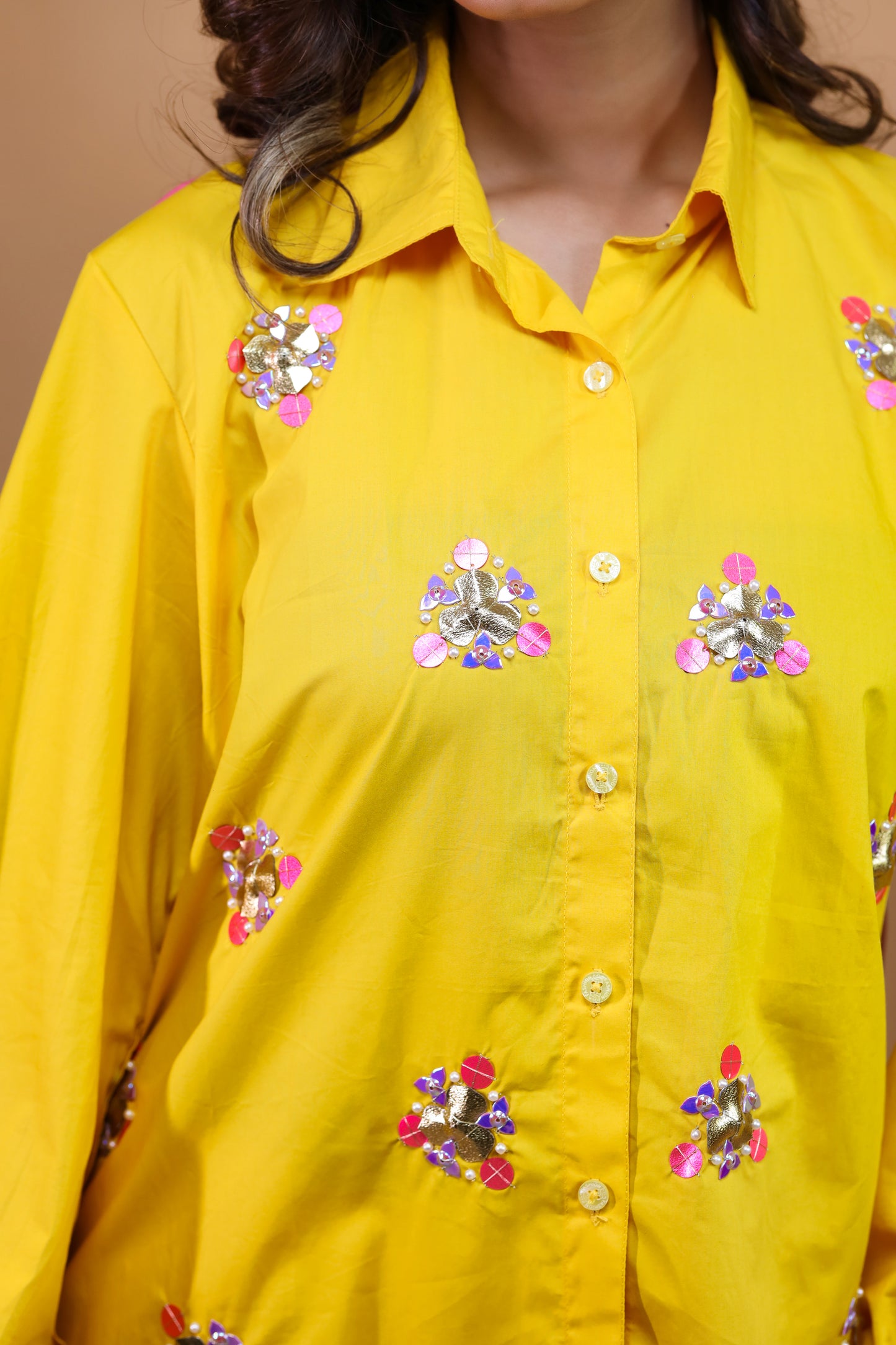 Sun Kissed Yellow With Hot Pink Shirt N Trouser Set