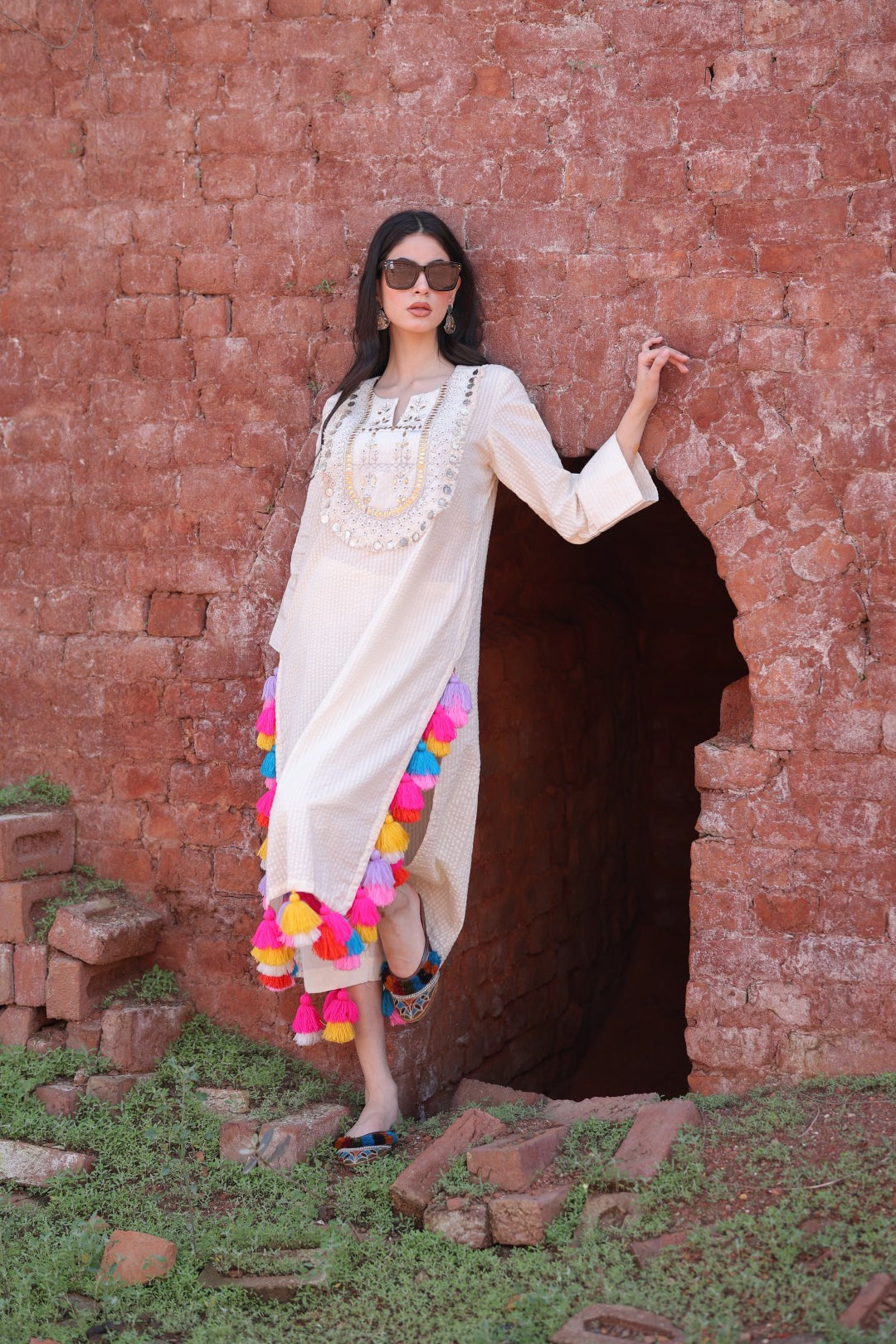 showcasing multicolour tassel detail along with embroidery – Mani Dua Khanna Rooh Collection
