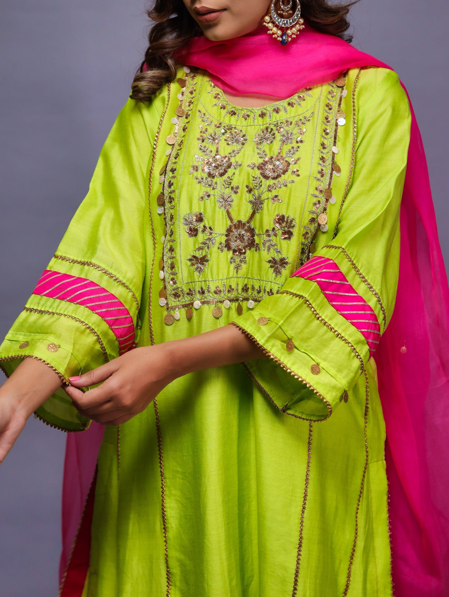 Lime Green Suit With Pants & Dupatta