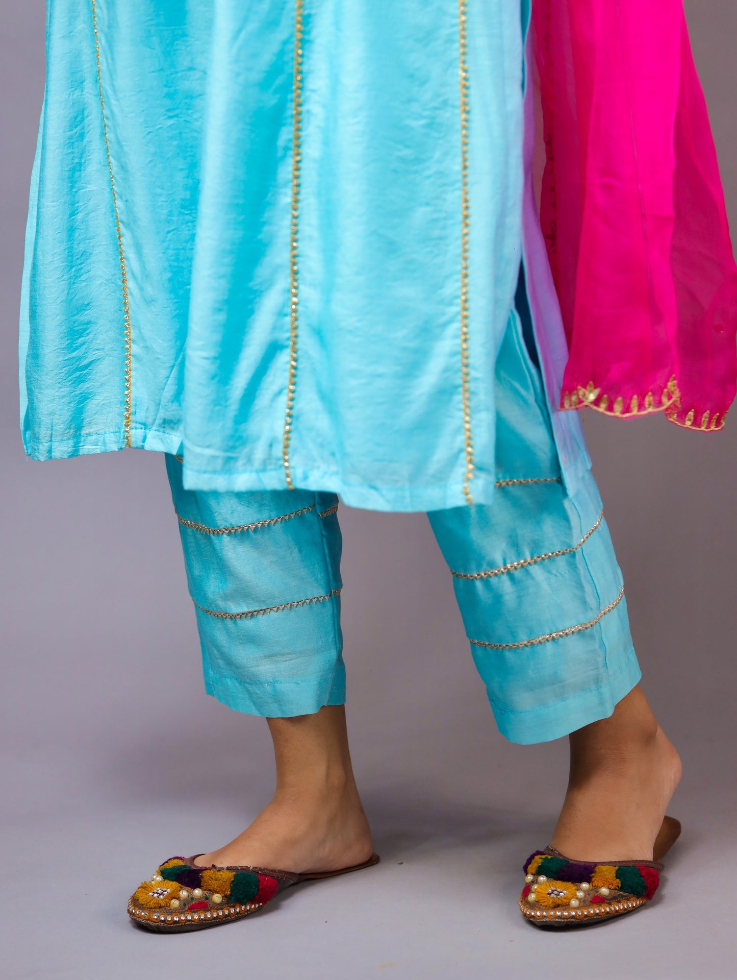 Sky Blue & Rani Pink Kurta Set