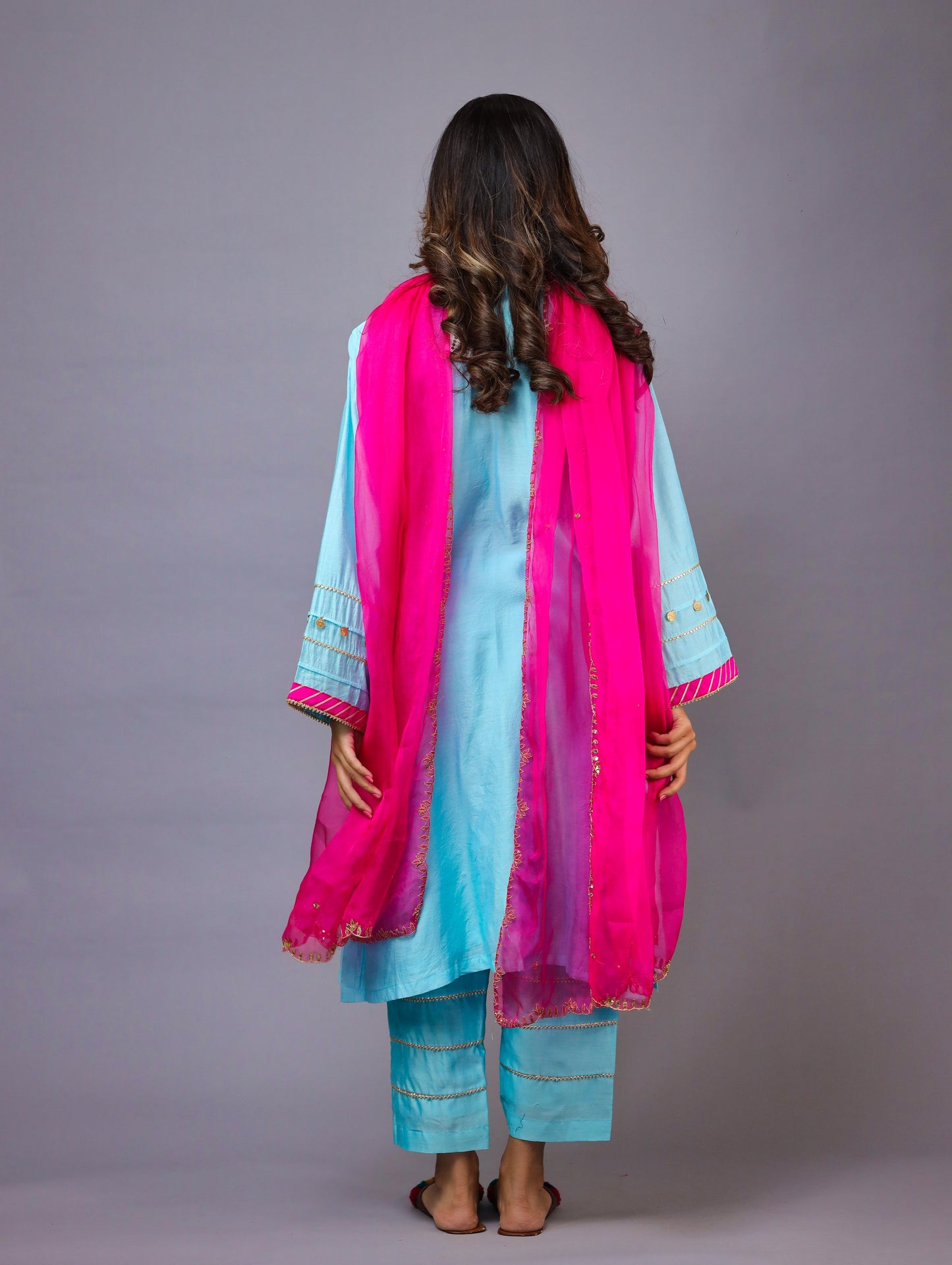 Sky Blue & Rani Pink Kurta Set