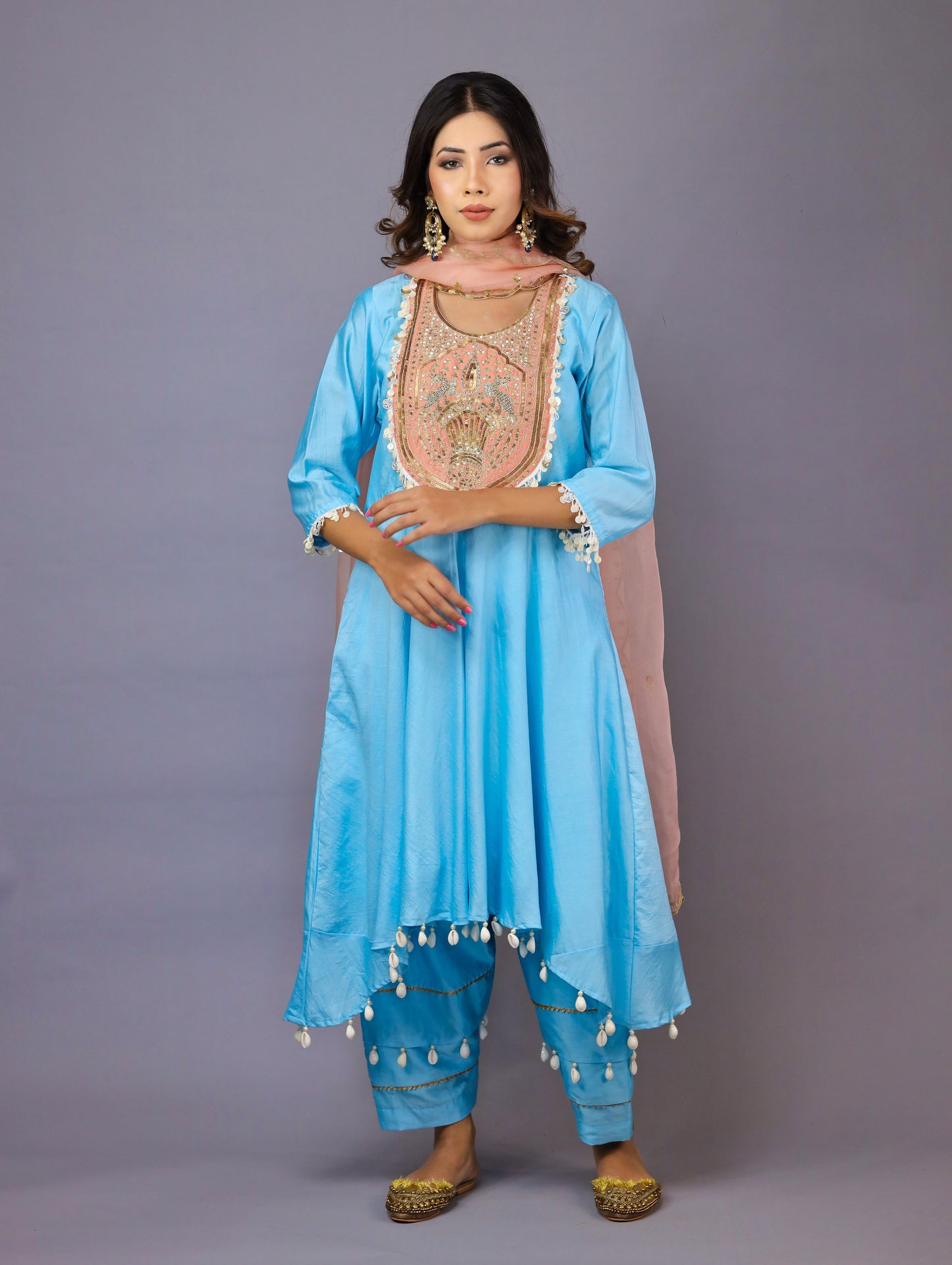 Sky Blue And Peach Kurta Set