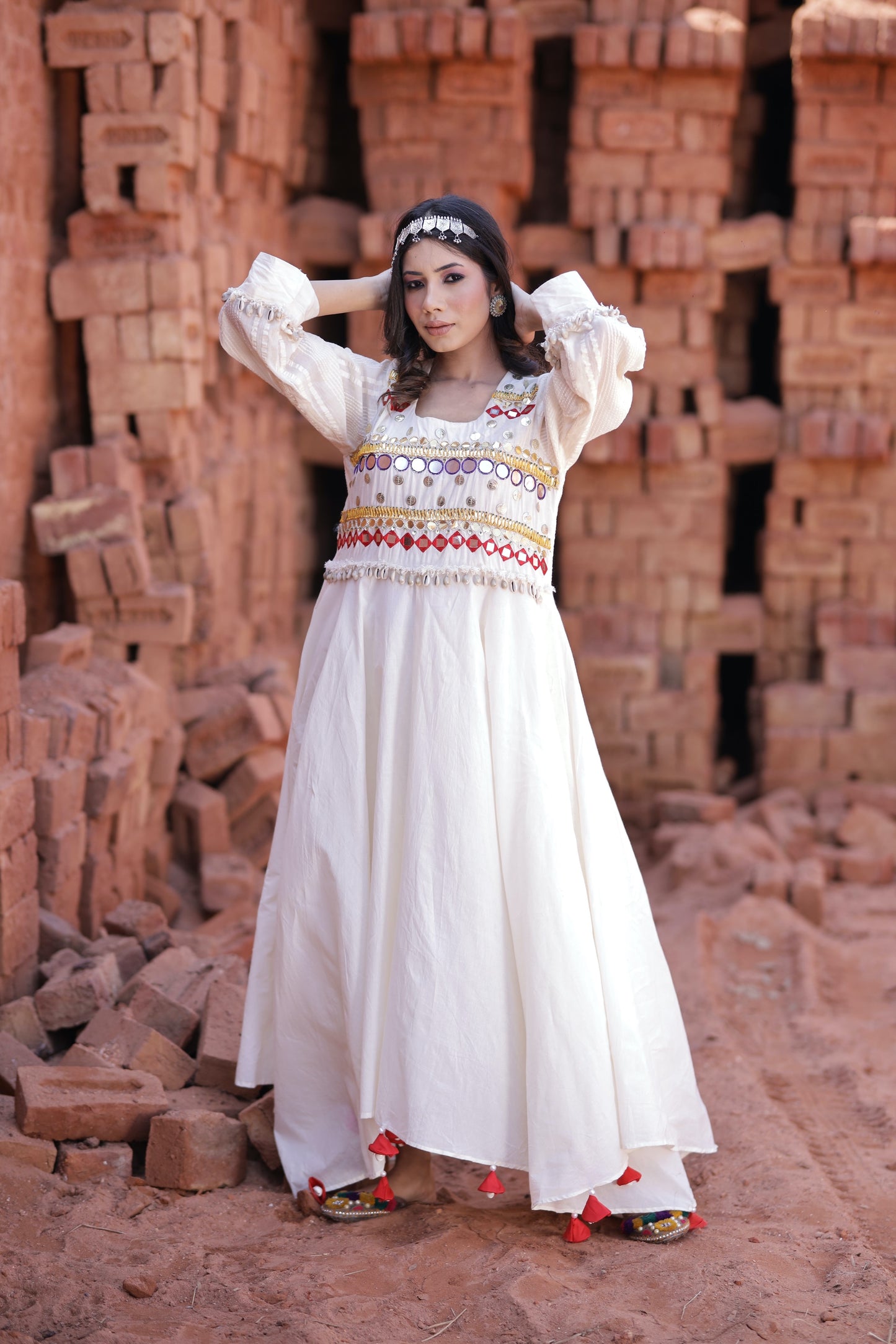 Ivory Kurta Set With Sea Shells