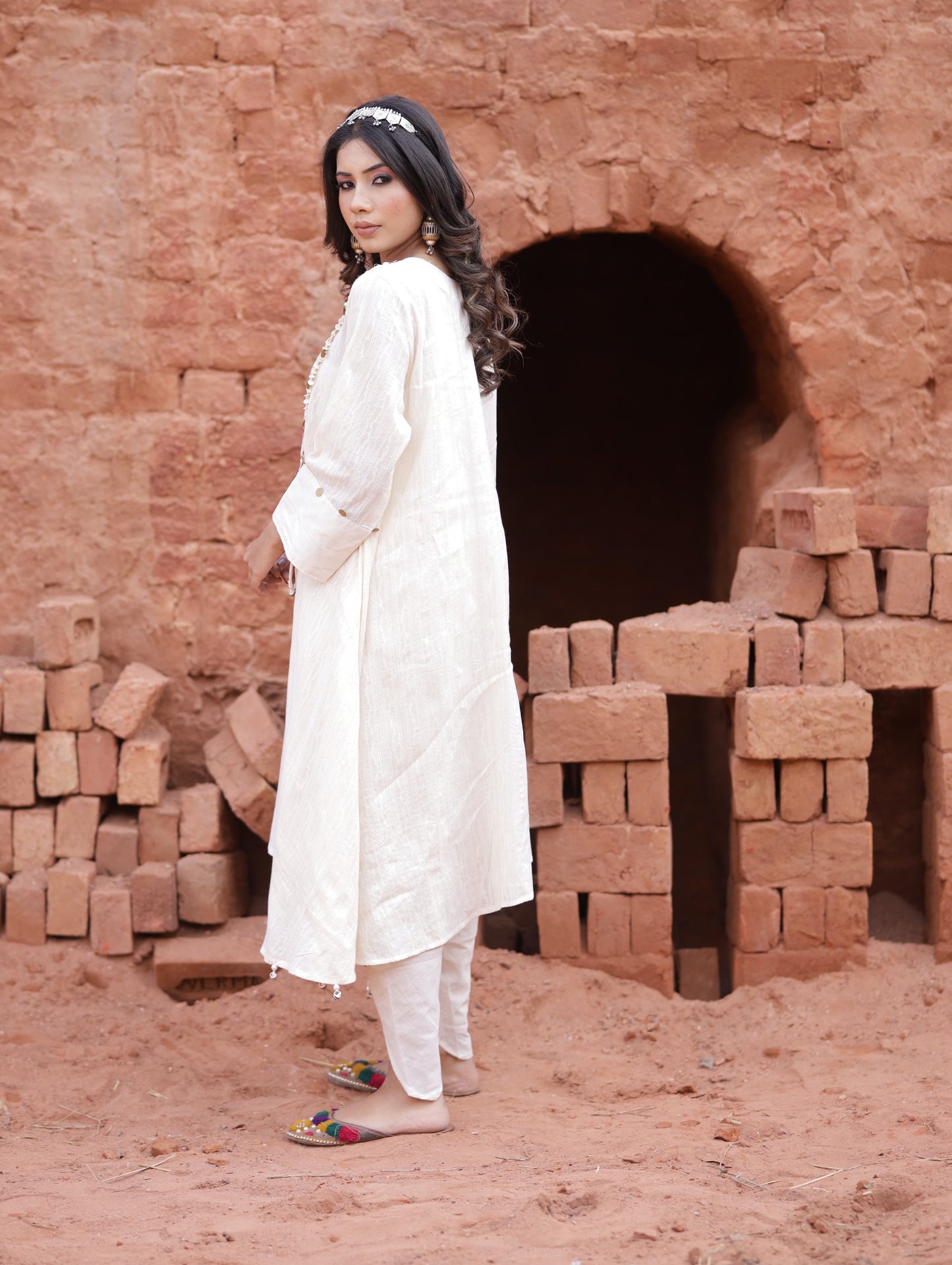 Zari Work On Ivory Kurta Set With Dhoti Pants