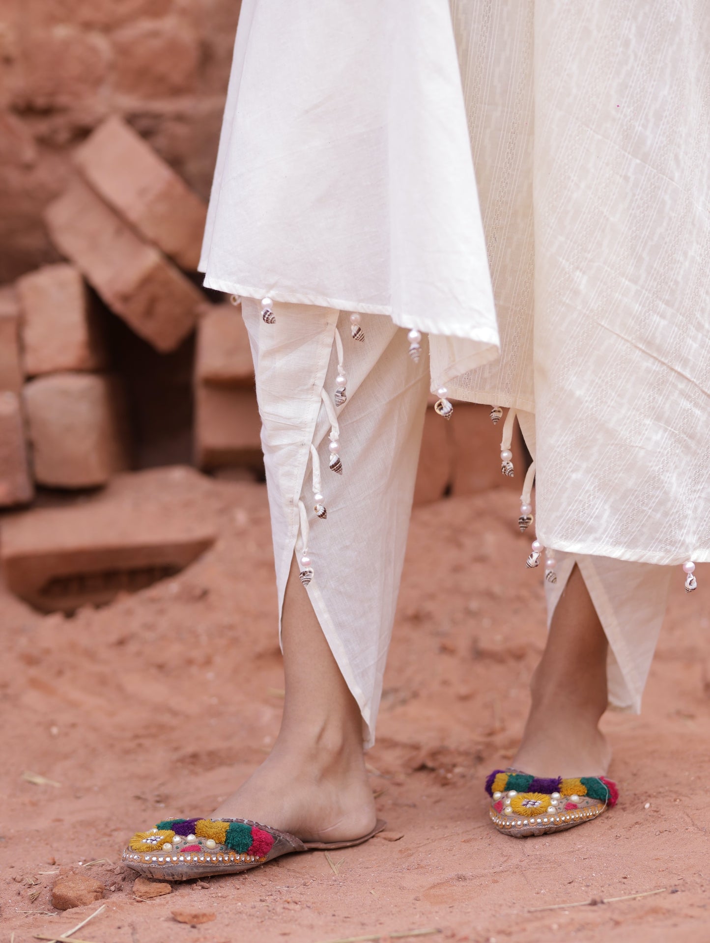 Zari Work On Ivory Kurta Set With Dhoti Pants