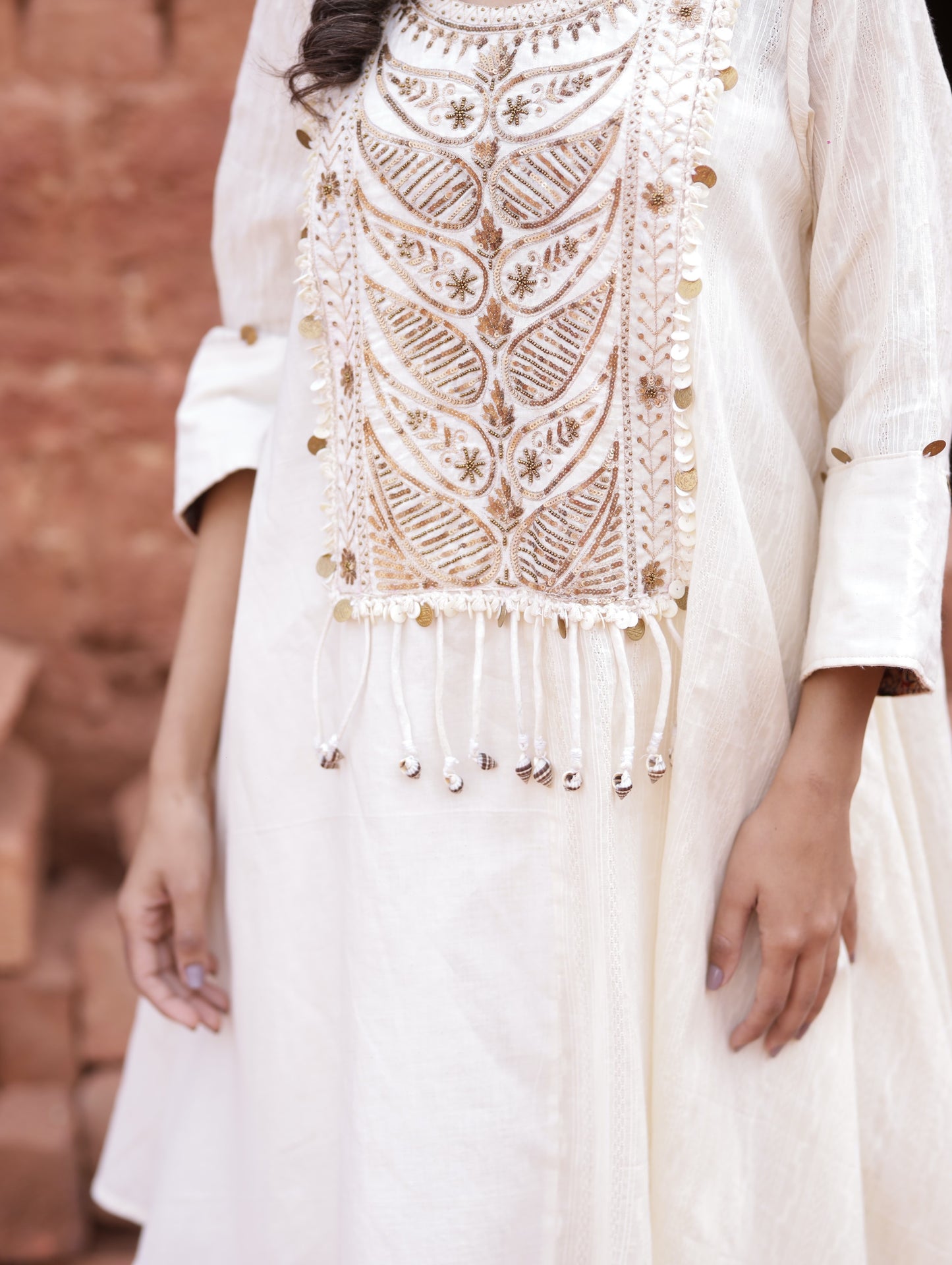 Zari Work On Ivory Kurta Set With Dhoti Pants