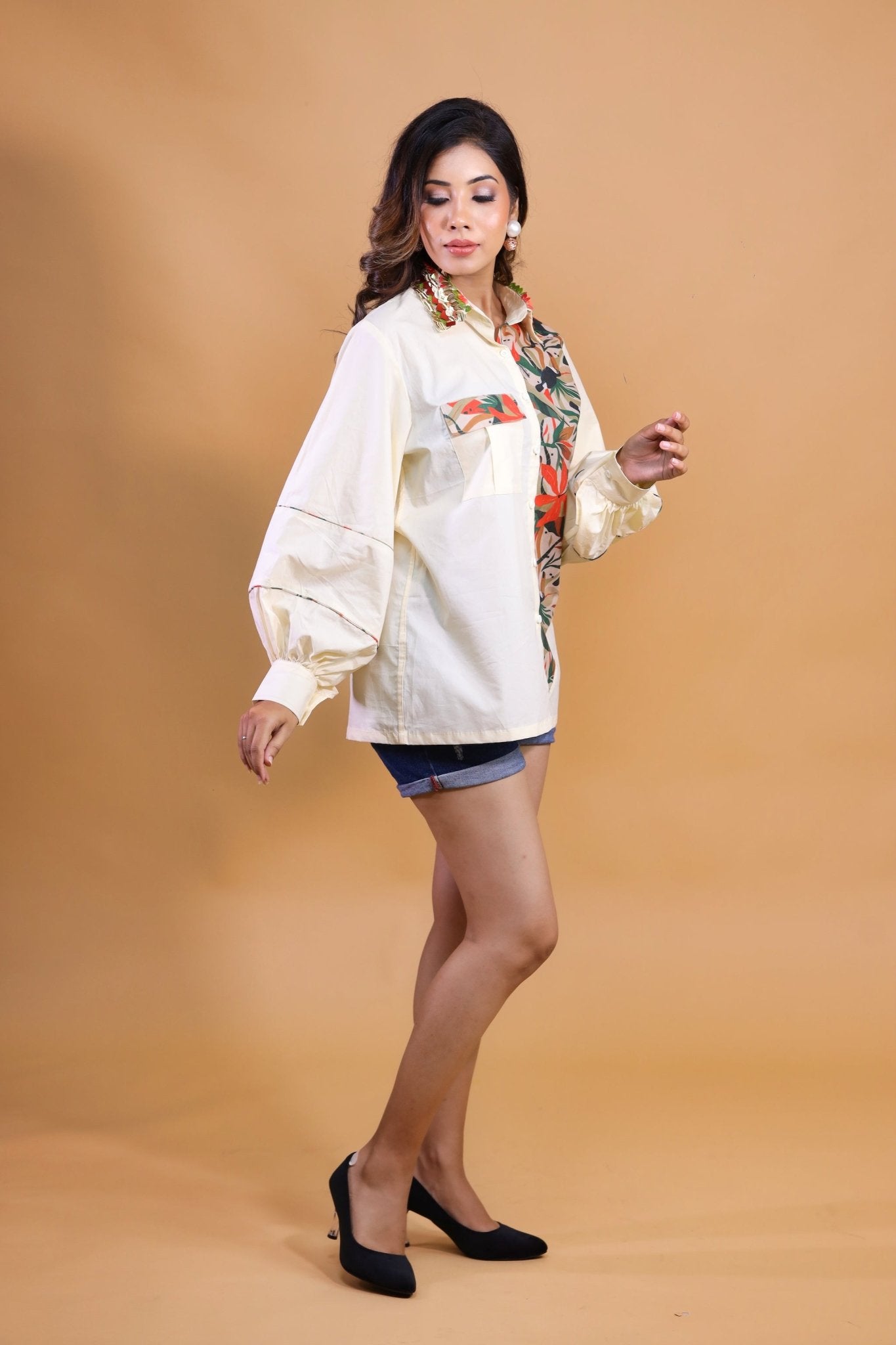 Floral Print N Crème Shirt - Mani Dua Khanna - Shirts - Fab.Minimal