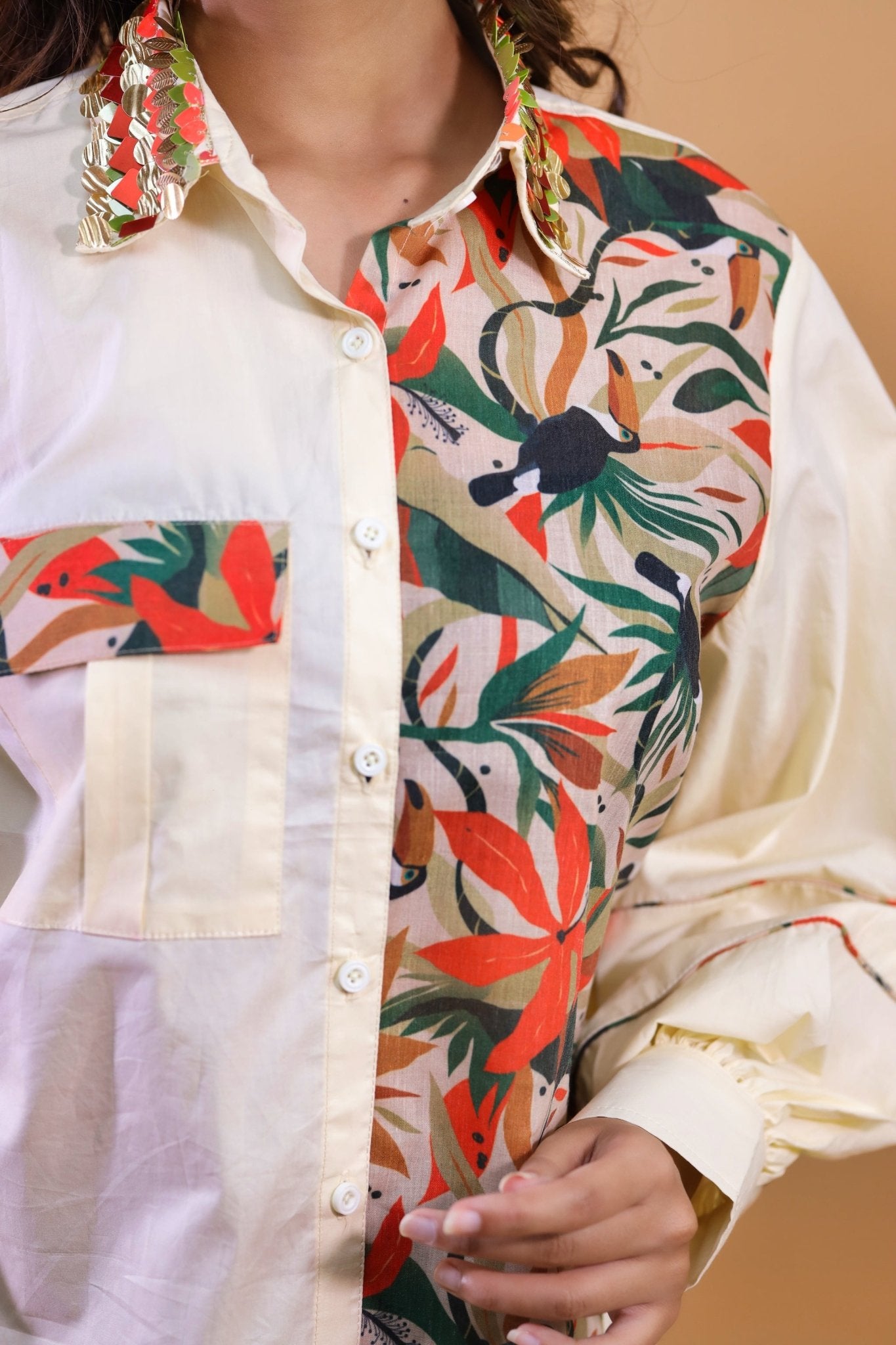 Floral Print N Crème Shirt - Mani Dua Khanna - Shirts - Fab.Minimal
