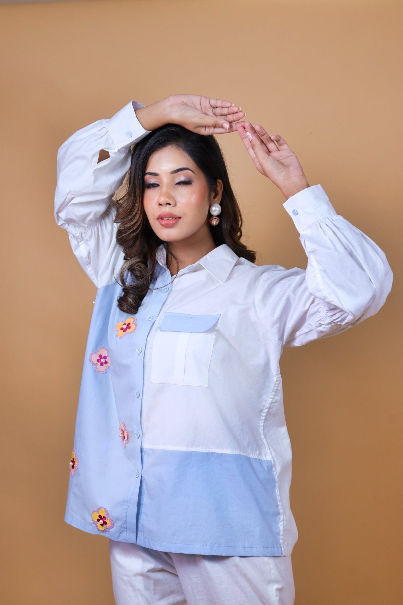 Blue N White Shirt With Pants - Mani Dua Khanna - Co - ord Set - Fab.Minimal