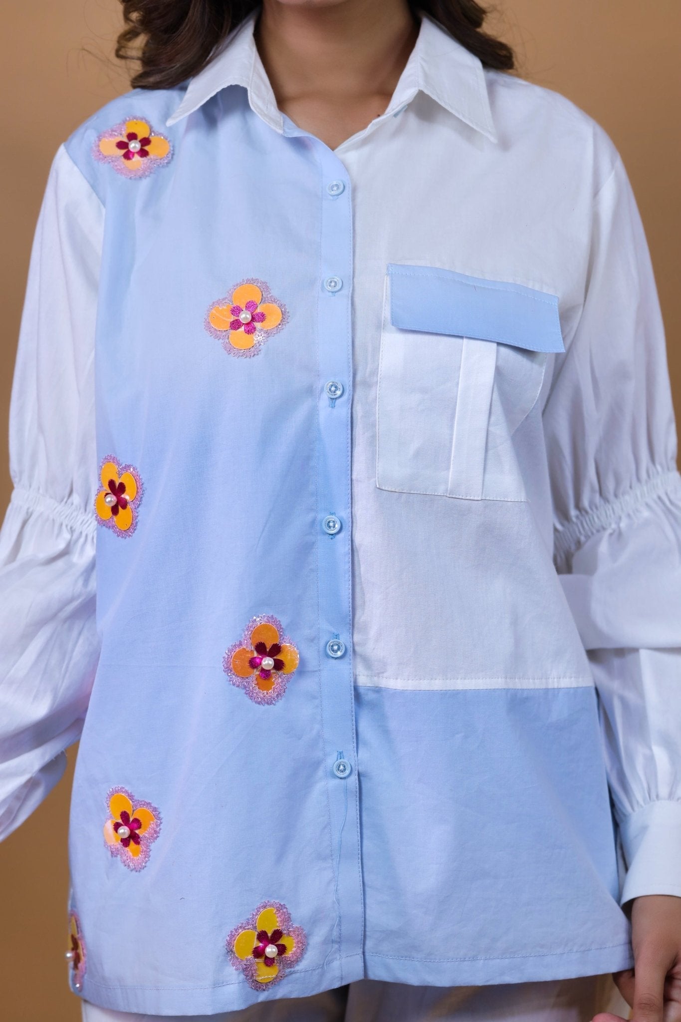 Blue N White Shirt With Pants - Mani Dua Khanna - Co - ord Set - Fab.Minimal