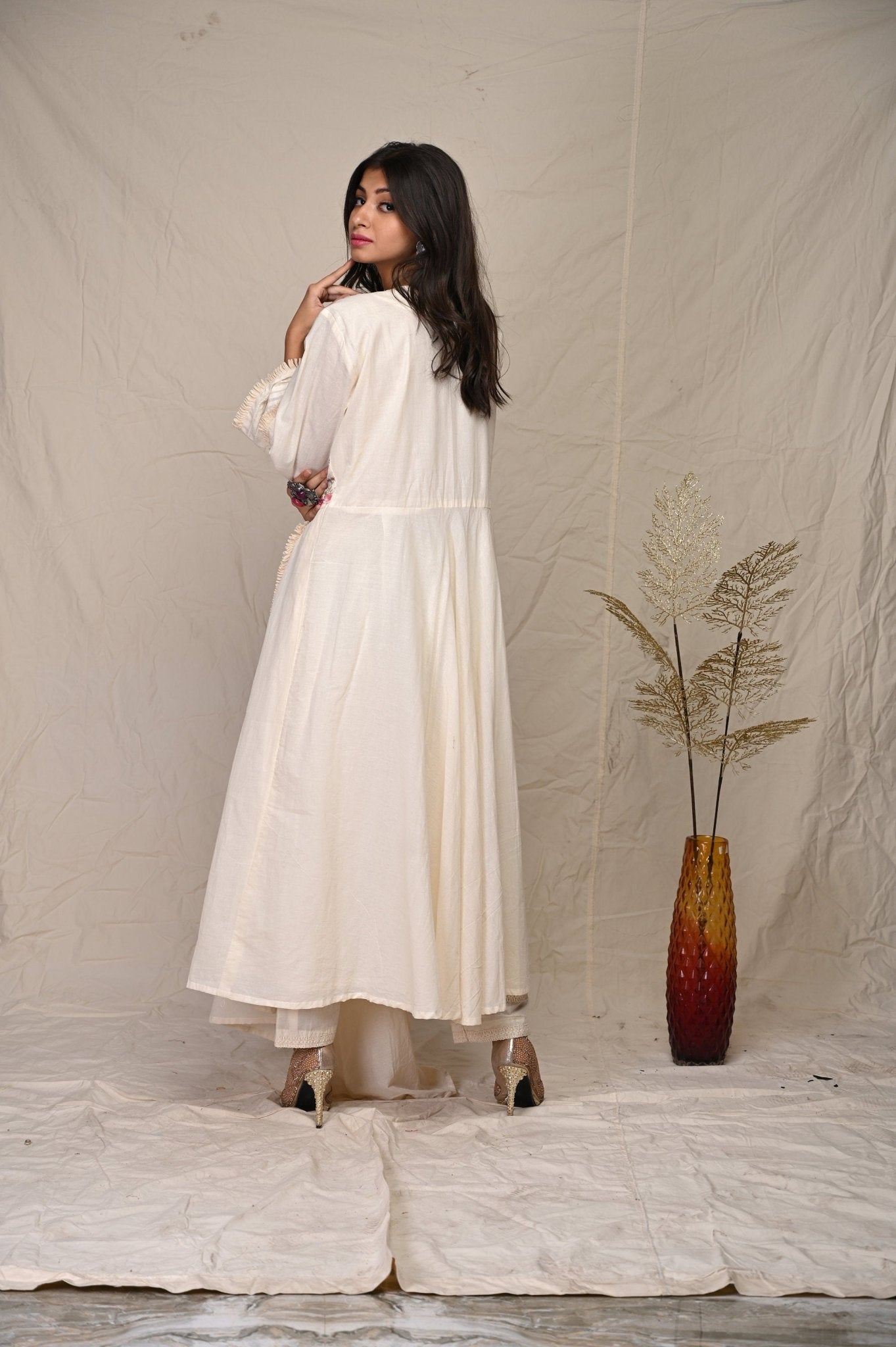 Beige Cotton Sequence Embroidery Indian Wear Kurta Set With Dupatta - Mani Dua Khanna - Kurta Sets With Dupatta - Mani Dua Khanna