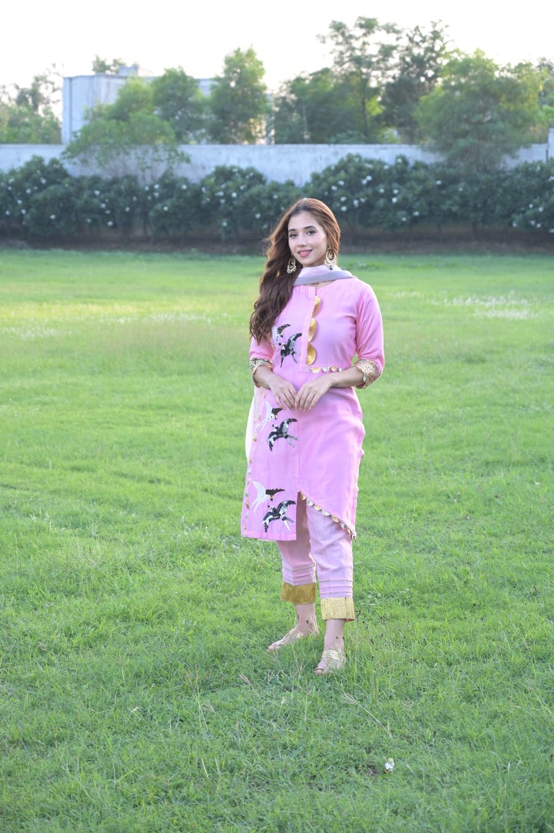 Baby Pink Suit N Dupatta With Sequence Embroidery - Mani Dua Khanna - Kurta Sets With Dupatta - Mani Dua Khanna