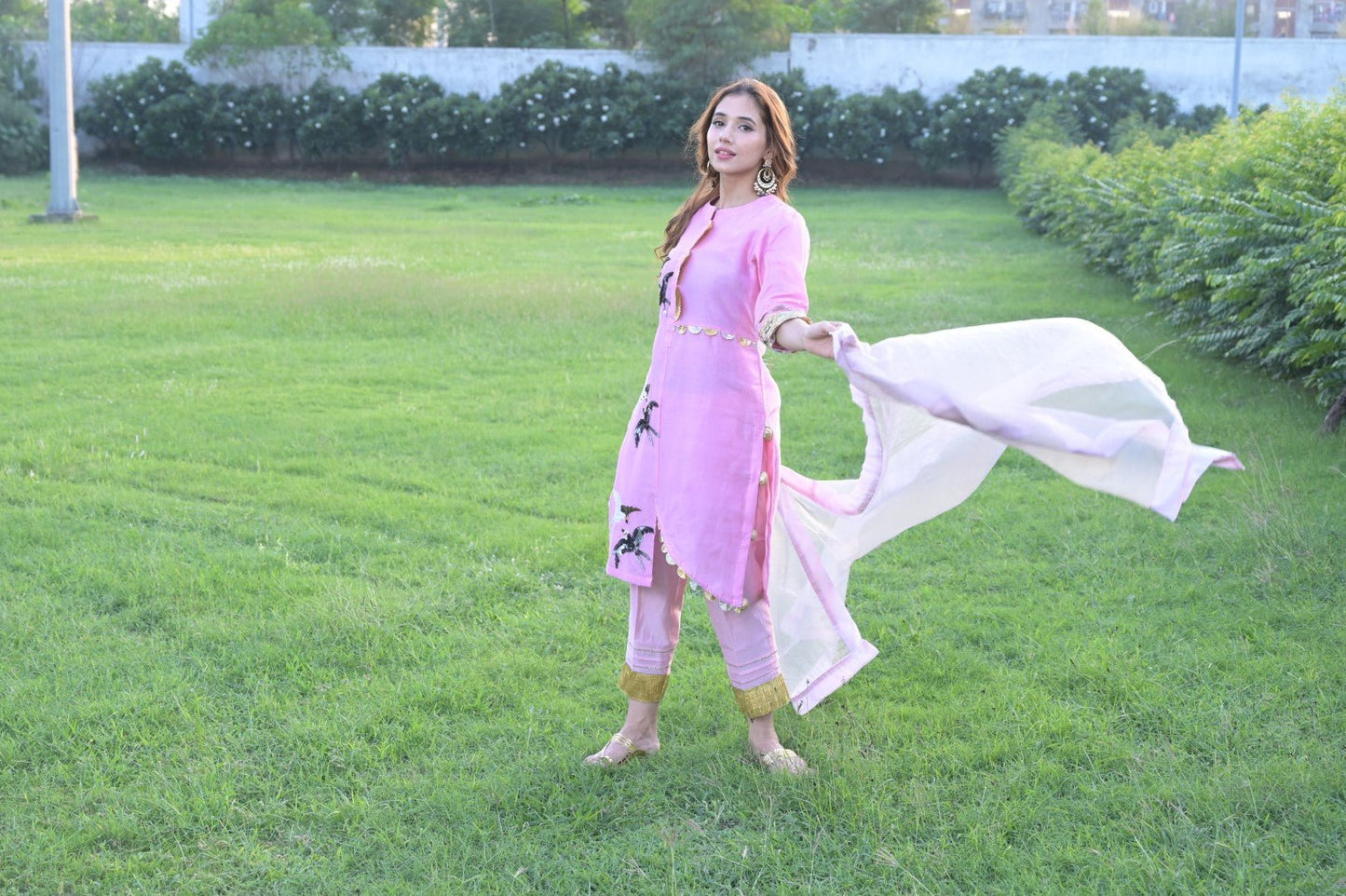 Baby Pink Suit N Dupatta With Sequence Embroidery - Mani Dua Khanna - Kurta Sets With Dupatta - Mani Dua Khanna