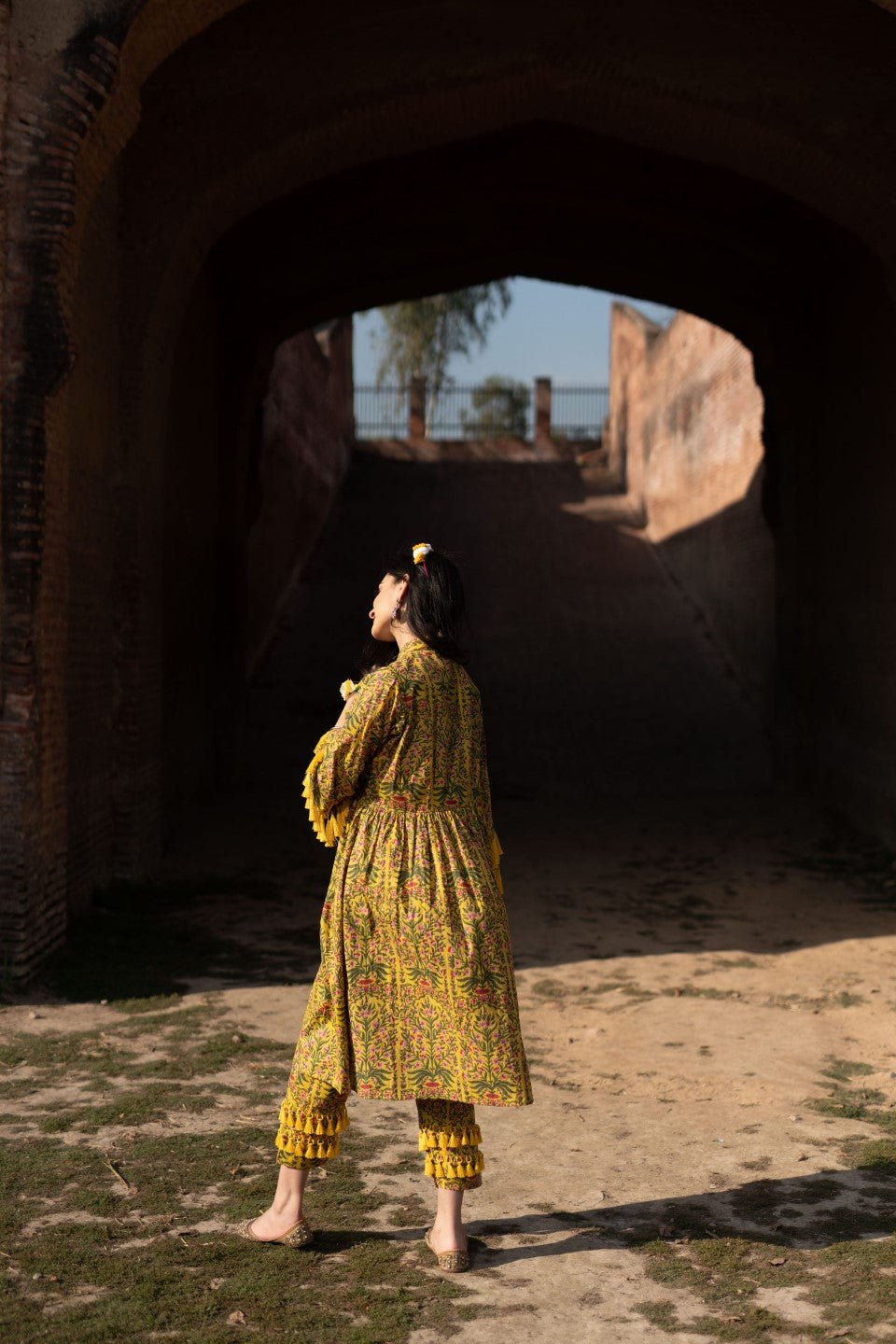 Block Print In Yellow/Green Kurta Set - Mani Dua Khanna - Kurta Sets - Mani Dua Khanna