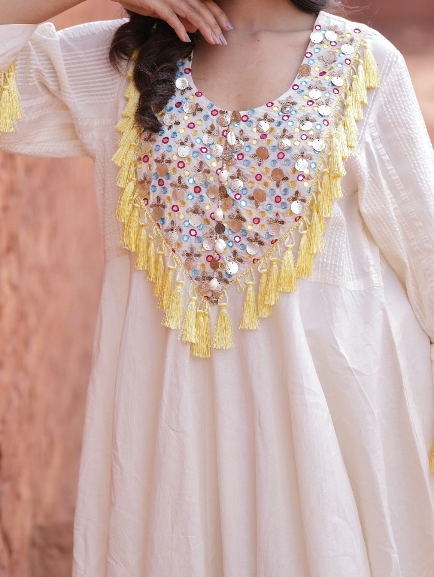 Asymmetric Ivory Kurta Set With Laces - Mani Dua Khanna - Kurta Sets - Mani Dua Khanna
