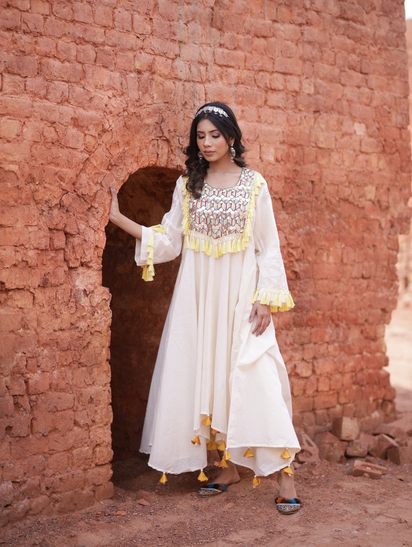 Colorful Embroidery Work On Ivory Kurta Set - Mani Dua Khanna - Kurta Sets - Mani Dua Khanna