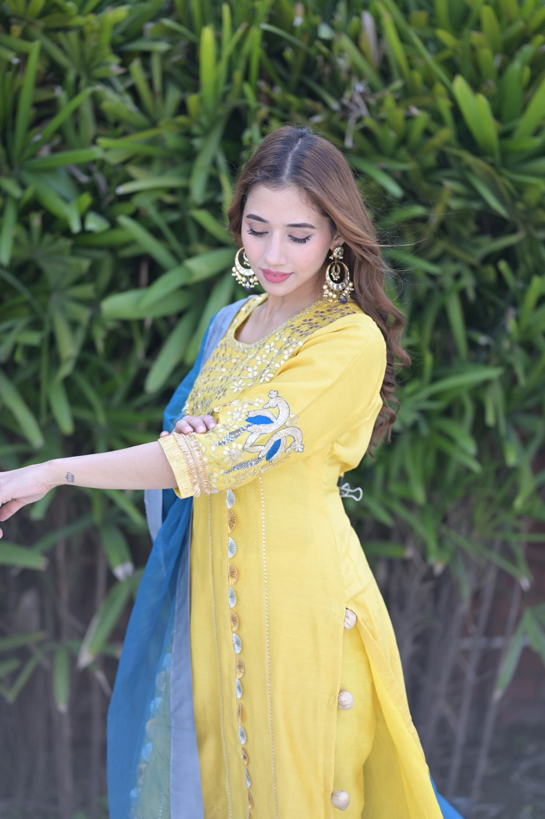 Yellow Suit With Gotta Work & Blue Dupatta