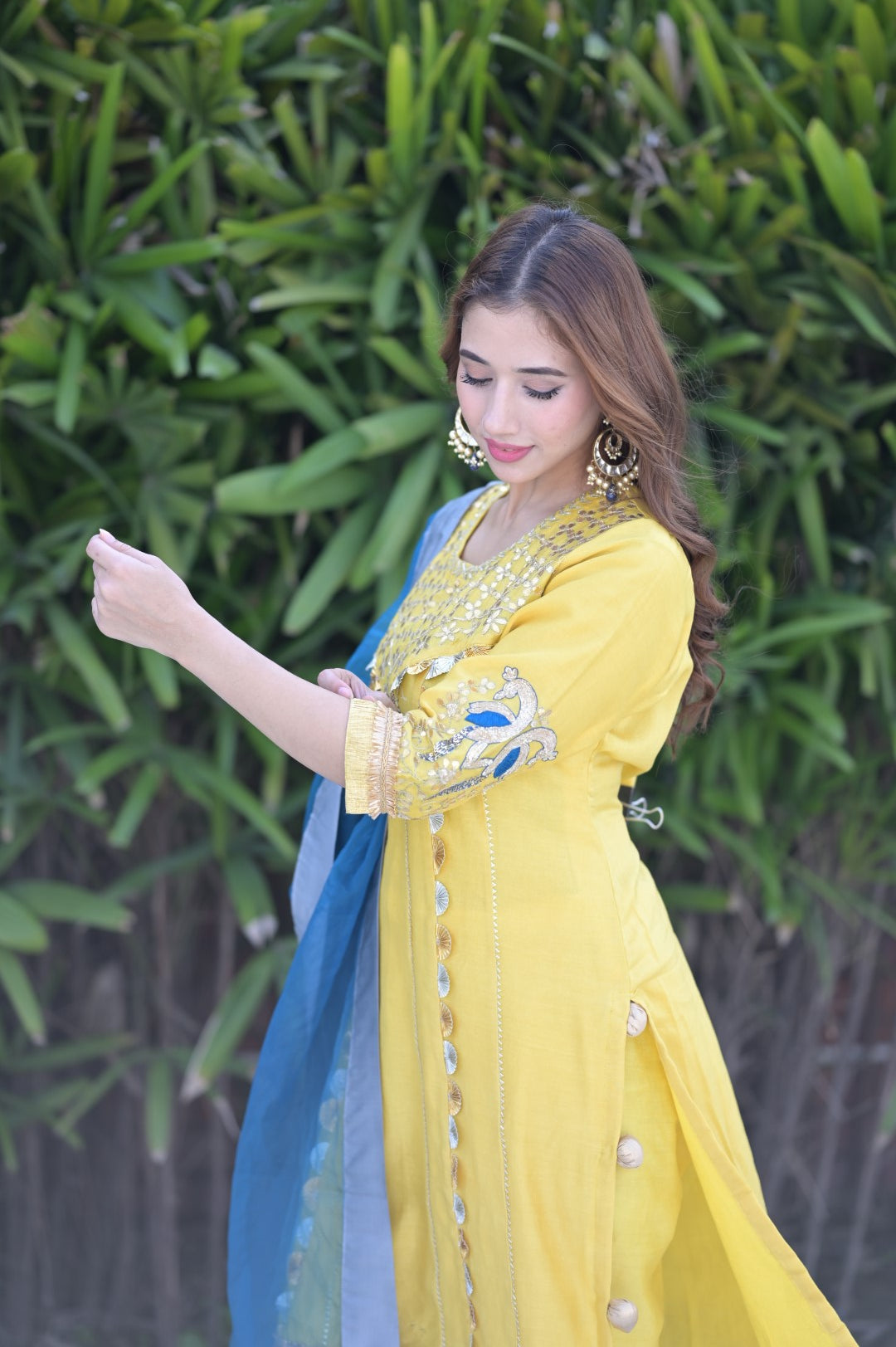 Yellow Suit With Gotta Work & Blue Dupatta