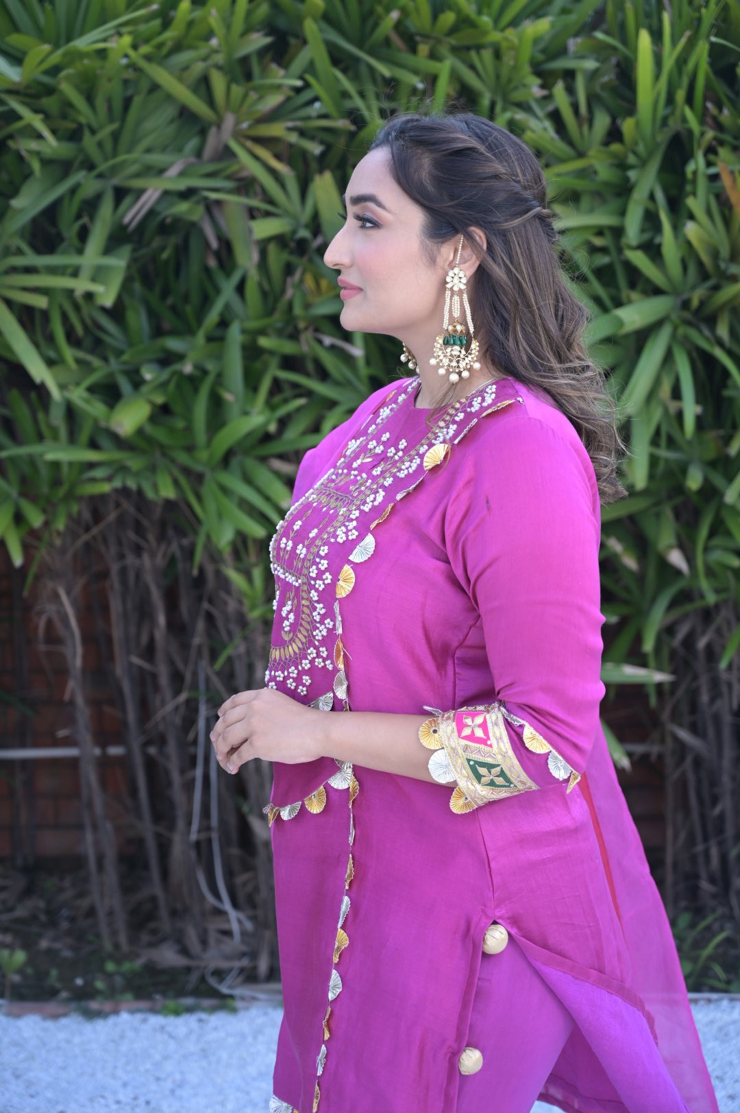 Wine Chanderi Suit With Dupatta