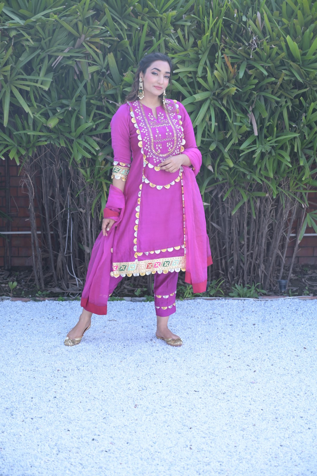 Wine Chanderi Suit With Dupatta