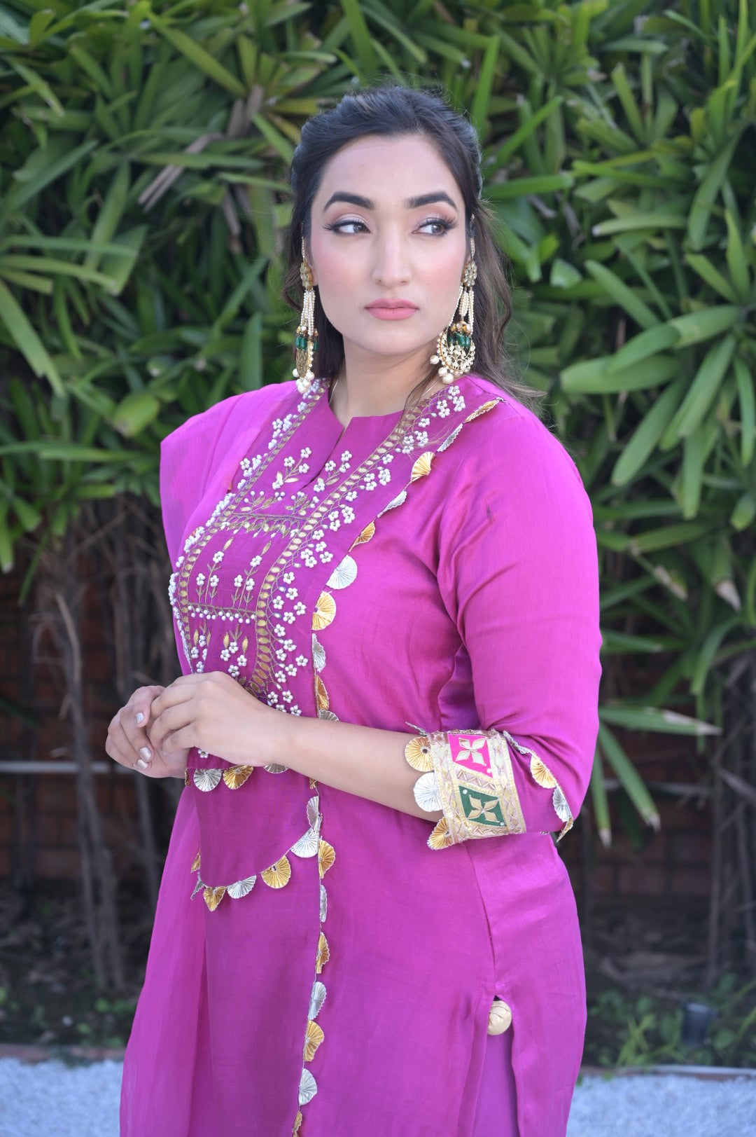 Wine Chanderi Suit With Dupatta