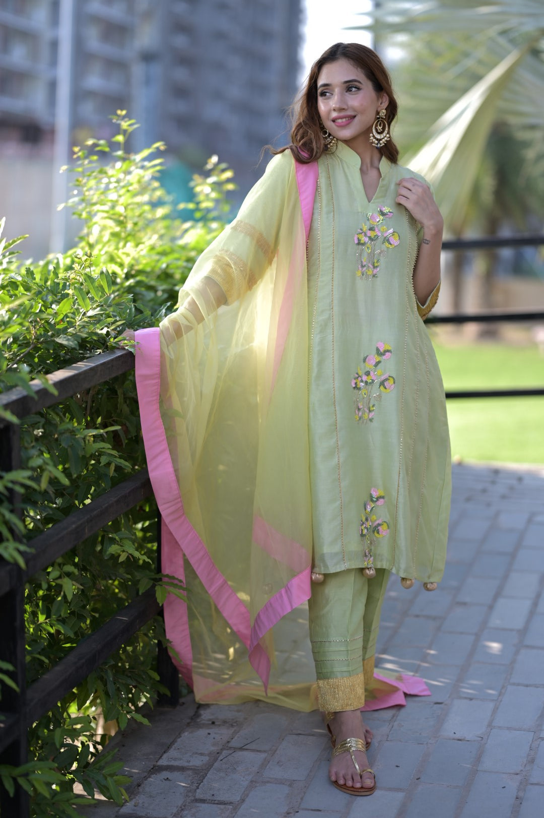 Pistachio Green With Dupatta Kurta Set