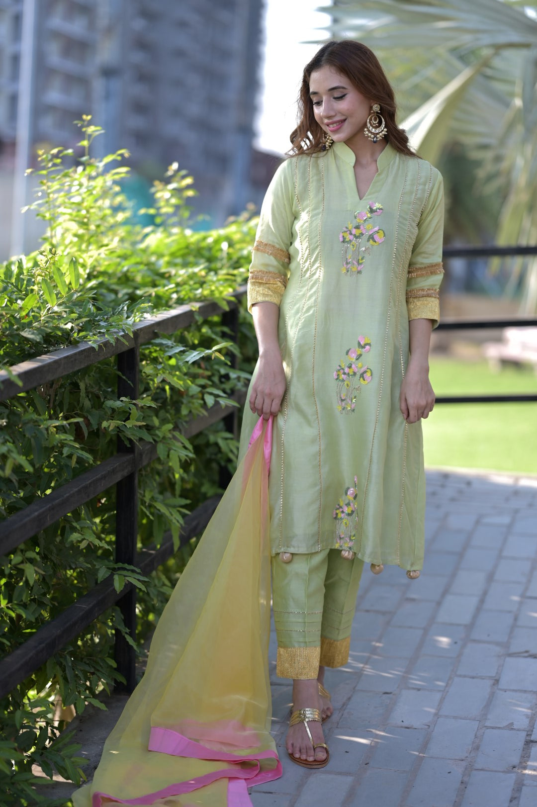 Pistachio Green With Dupatta Kurta Set