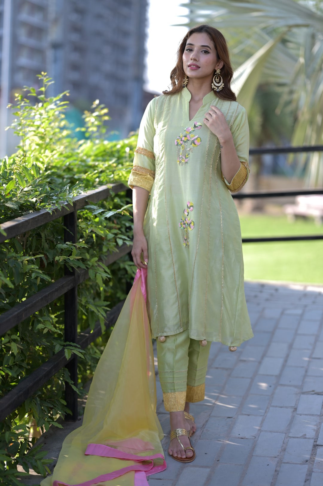 Pistachio Green With Dupatta Kurta Set