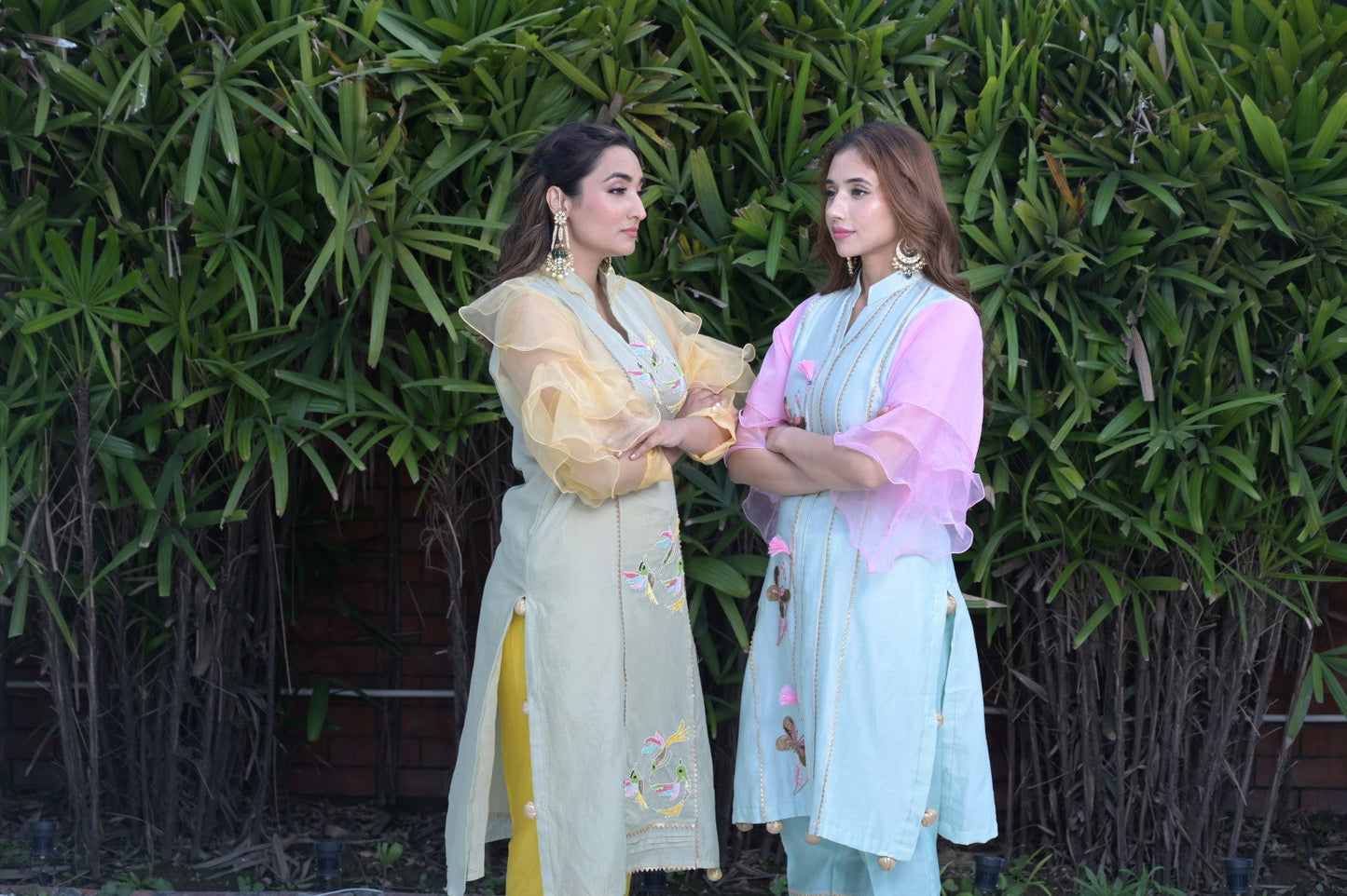 Pistachio Green With Yellow Dupatta Set With Sequence Embroidery