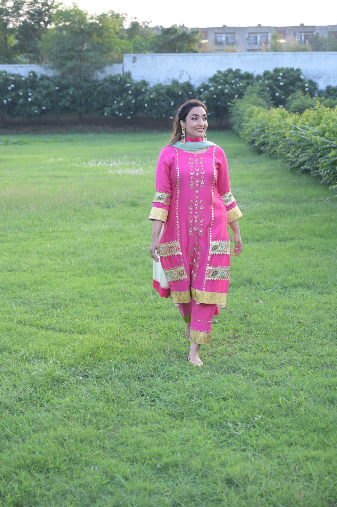Hot Pink Suit N Pants With Blue Dupatta Having Gotta Work