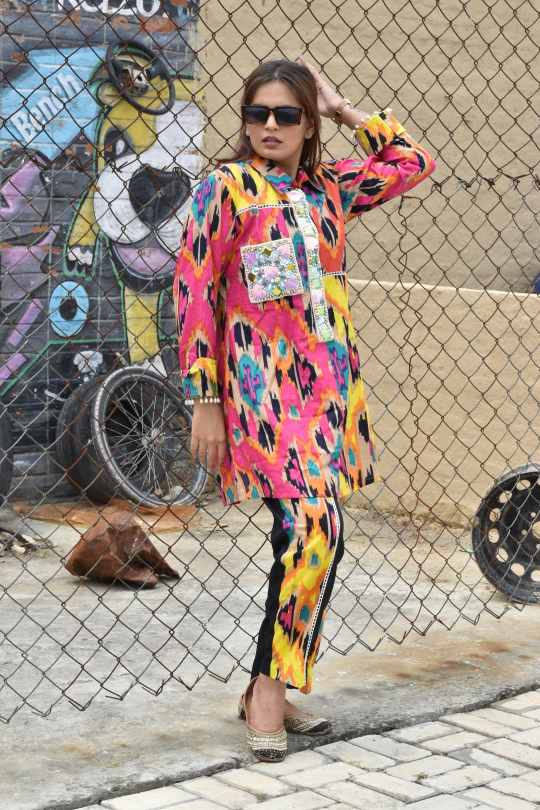 Ikat Print Kurta & Pants Cord Set