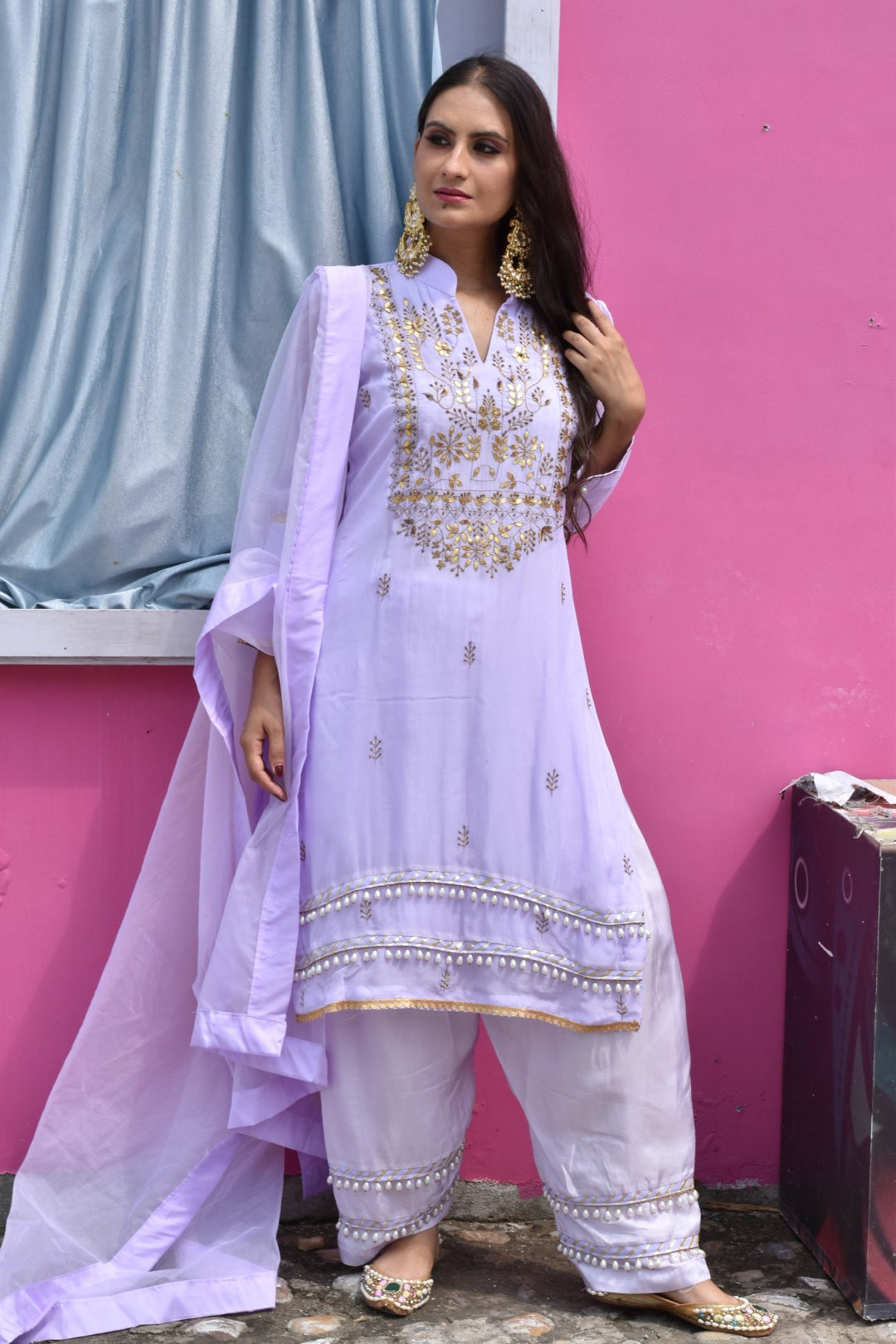 Liliac Kurta, Pants & Dupatta In Organza Having Gotta Work