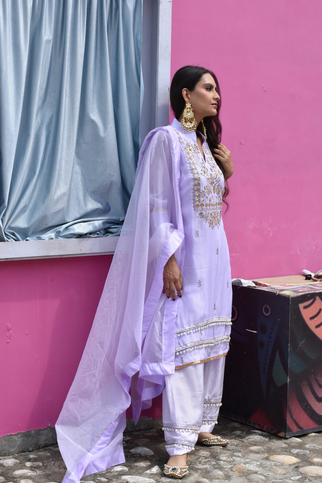 Liliac Kurta, Pants & Dupatta In Organza Having Gotta Work