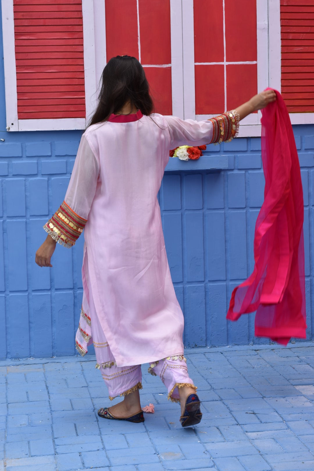 Pink Kurta, Pants & Dupatta In Organza Having Gotta Work