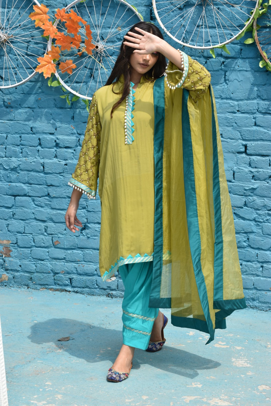Multi Colored Suit Set Of 3 With Beads Work