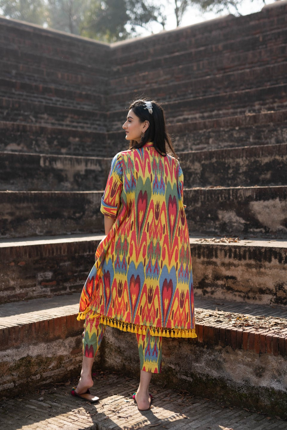 Ikat Print Cowl Kurta Set