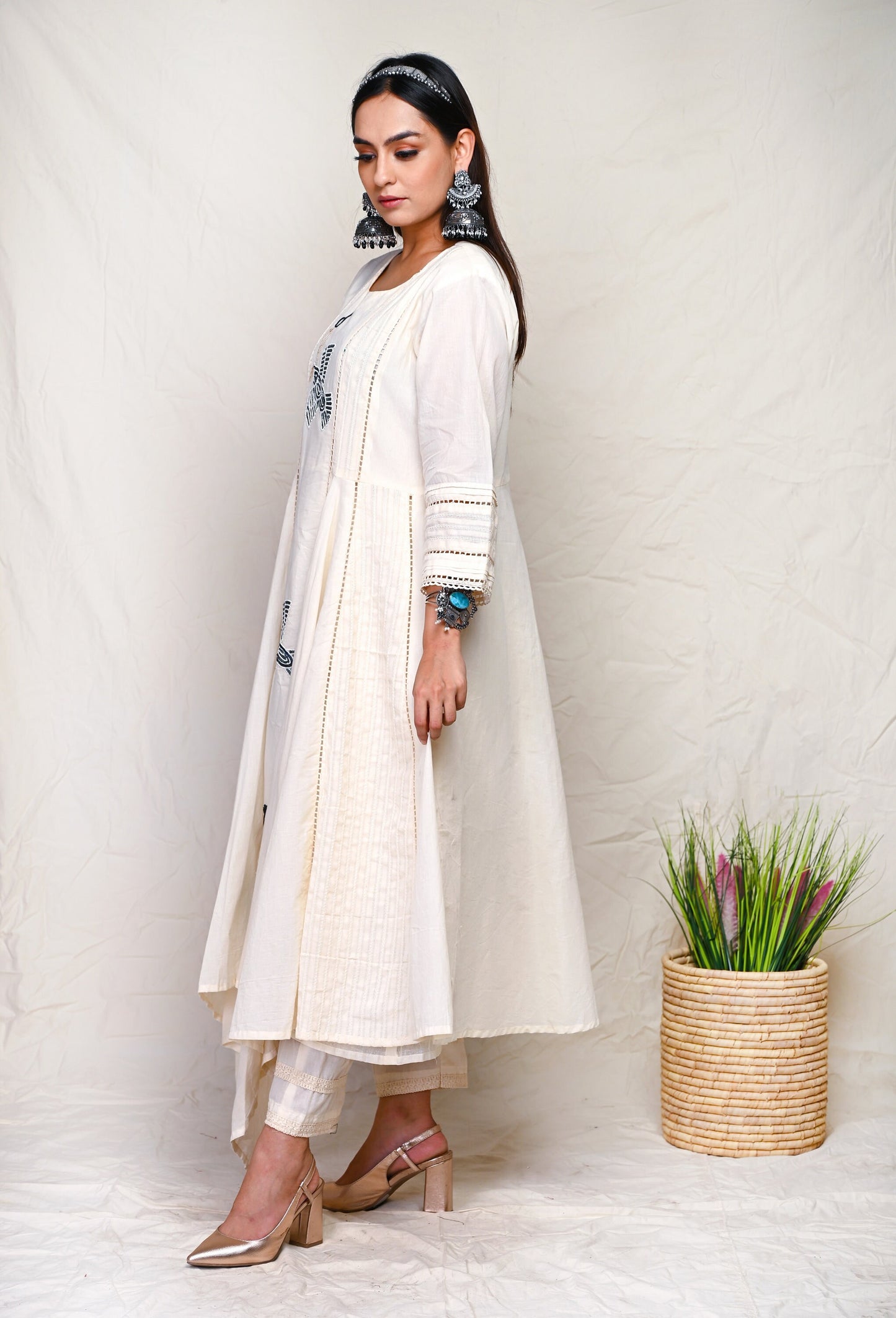 Ivory White Sequence Work Indian Wear Kurta Set With Blue Dupatta