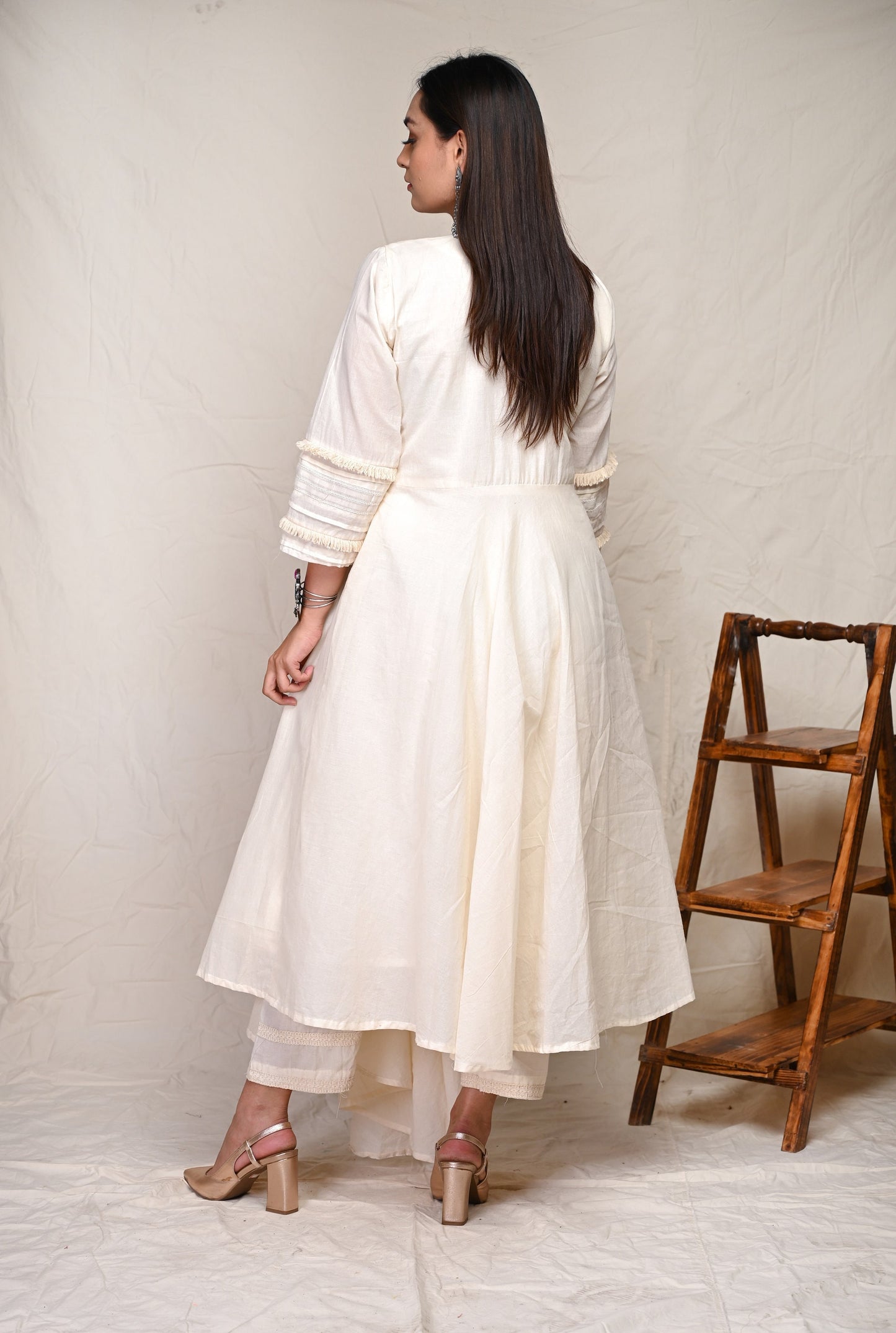 Ivory Colored Sequence Embroidery White Indian Wear Kurta Set With Blue & Lemon Dupatta